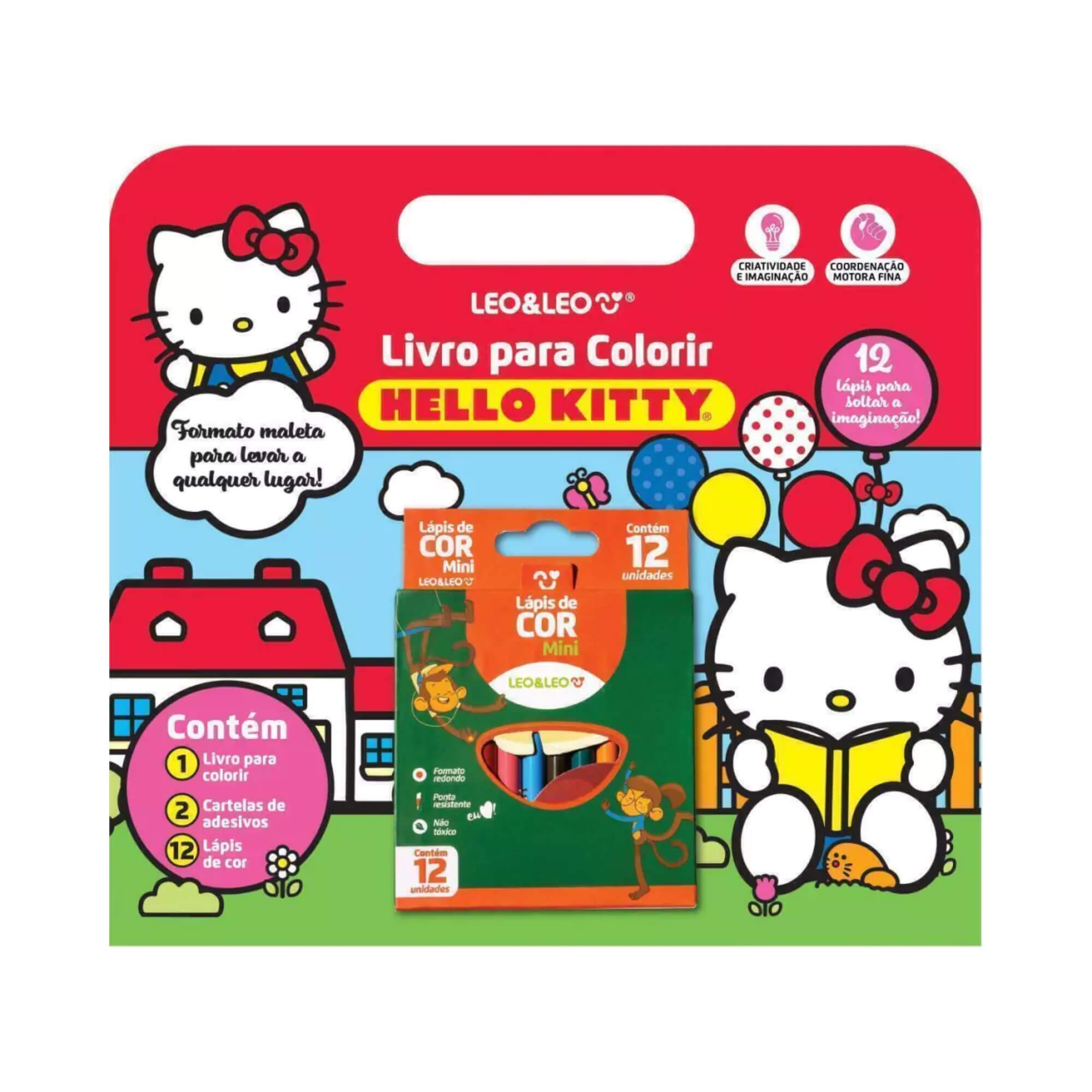 Livro para Colorir Hello Kitty c/ Cartela de Adesivos e Lápis de cor mini Leonora - 10470