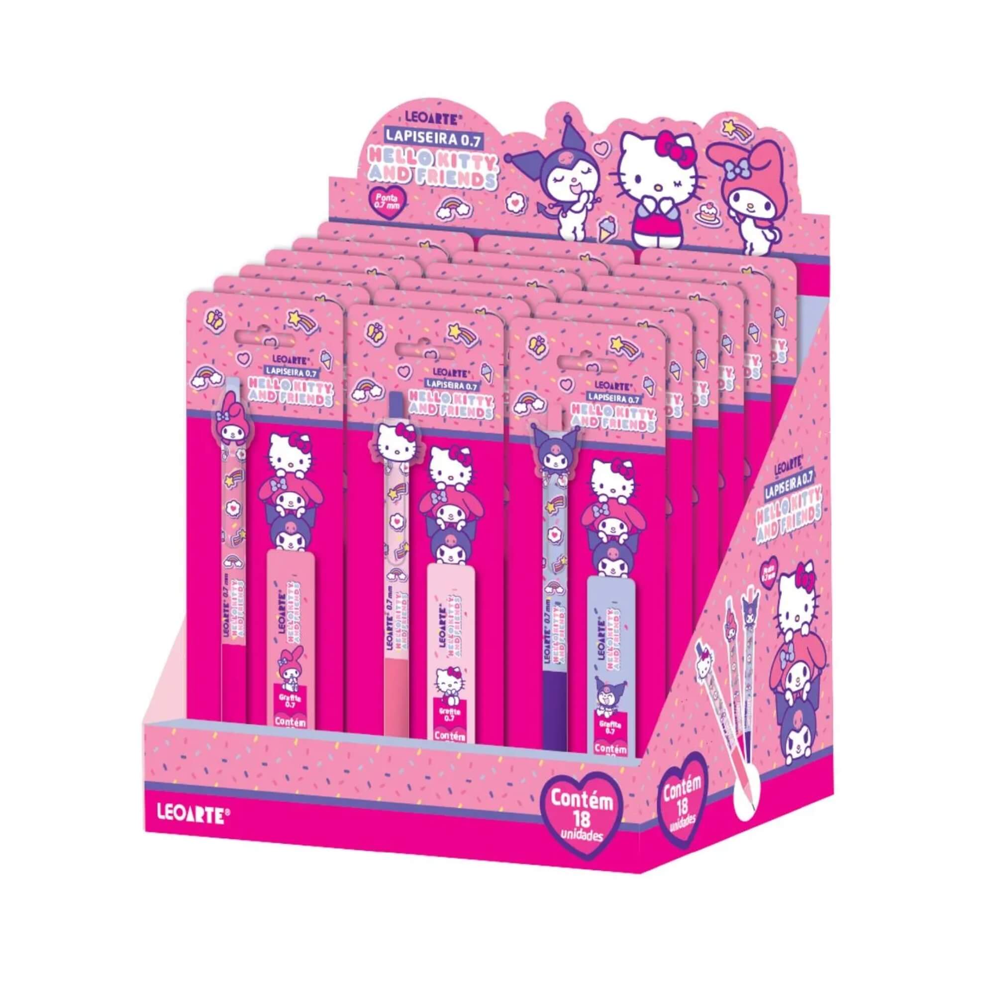 Lapiseira 0.7 Com Grafite Hello Kitty e Amigos - Display c/ 18 Blisters Leo&Leo Leonora - 10575