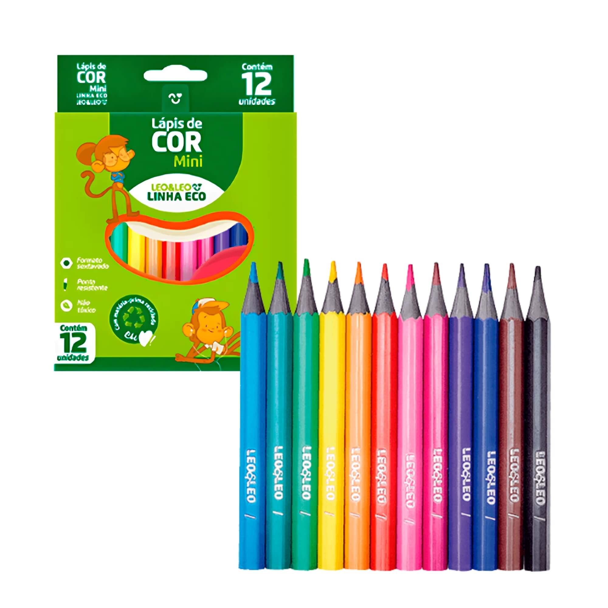 Lápis 12 Cores Eco Mini Sextavado Flex Ecológico Leo&Leo Leonora - 4225
