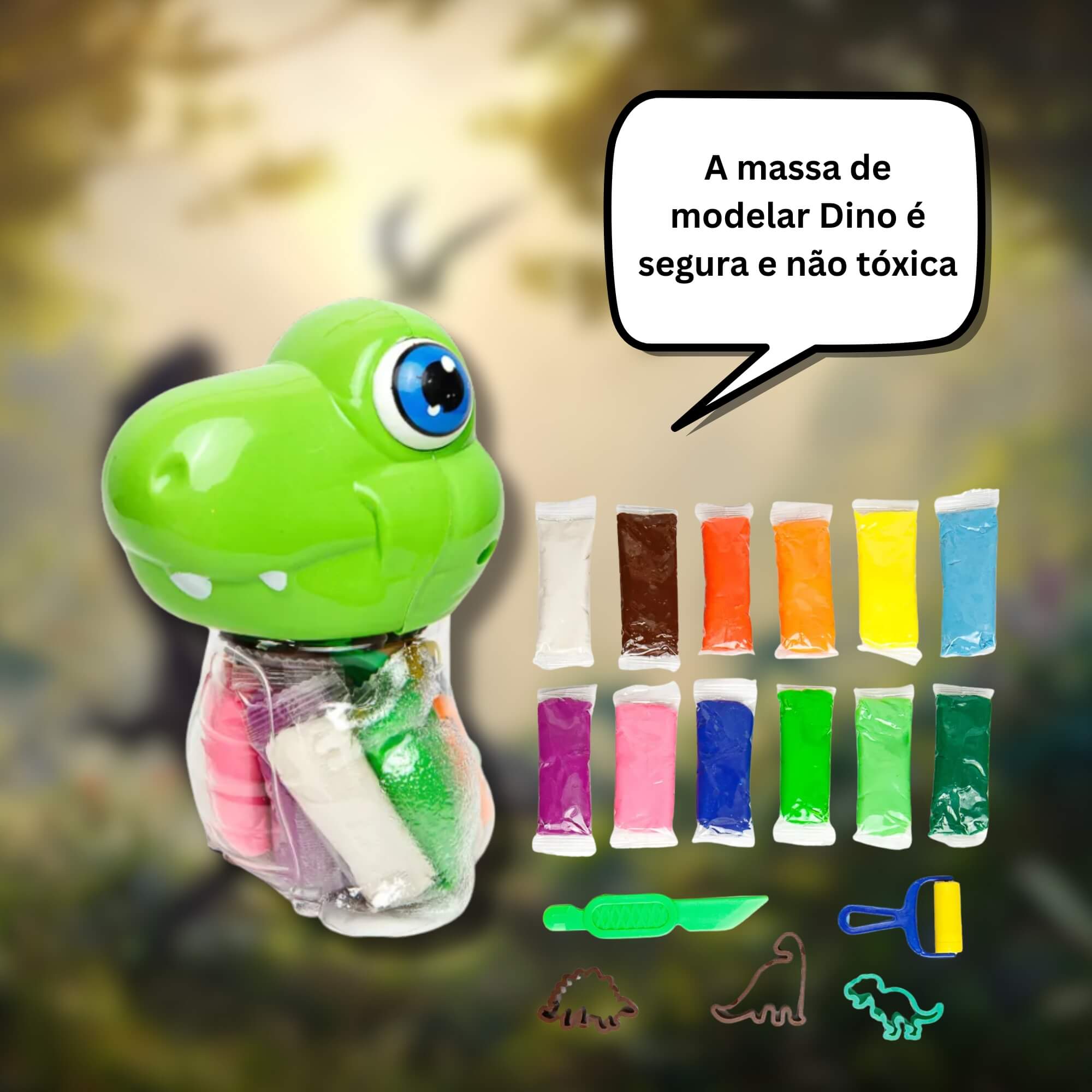 Kit Massa de Modelar Dino - 12 Cores + 5 Moldes Leo&Leo Leonora - 72538