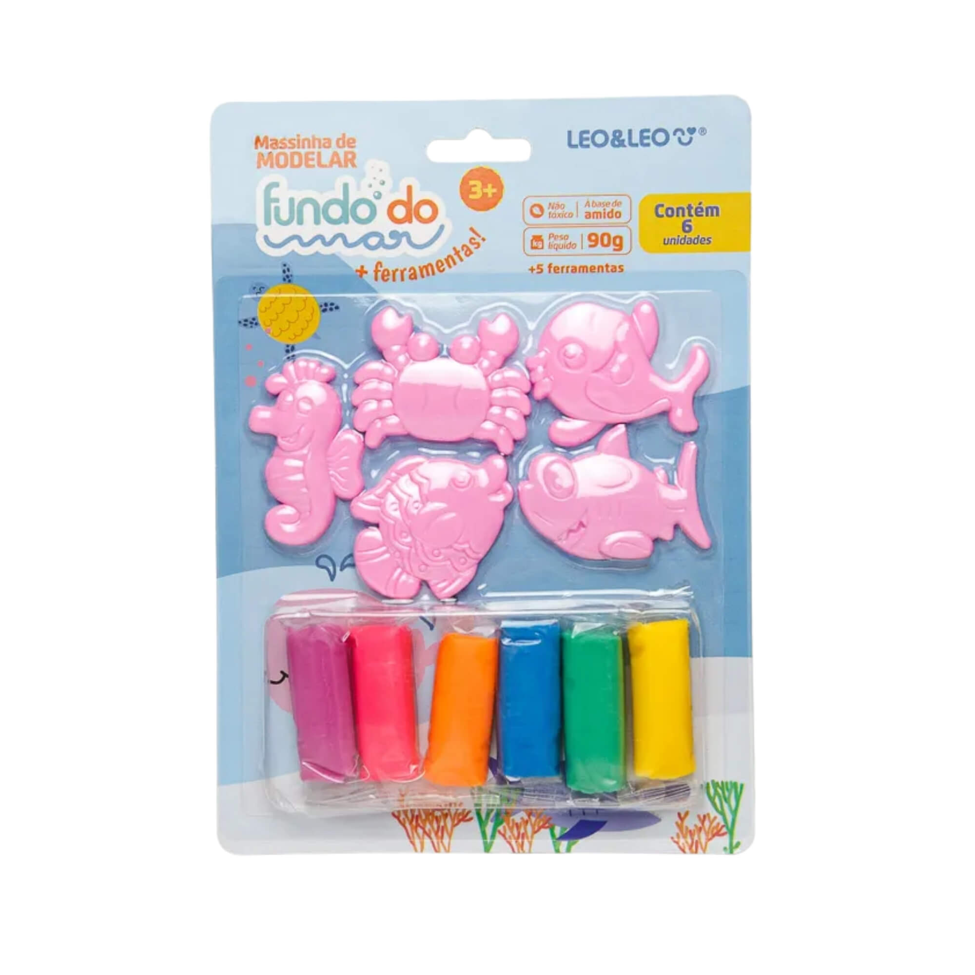 Kit Massa de Modelar Fundo Do Mar - Blister c/ 6 Cores + 5 Moldes Leo&Leo Leonora - 72540