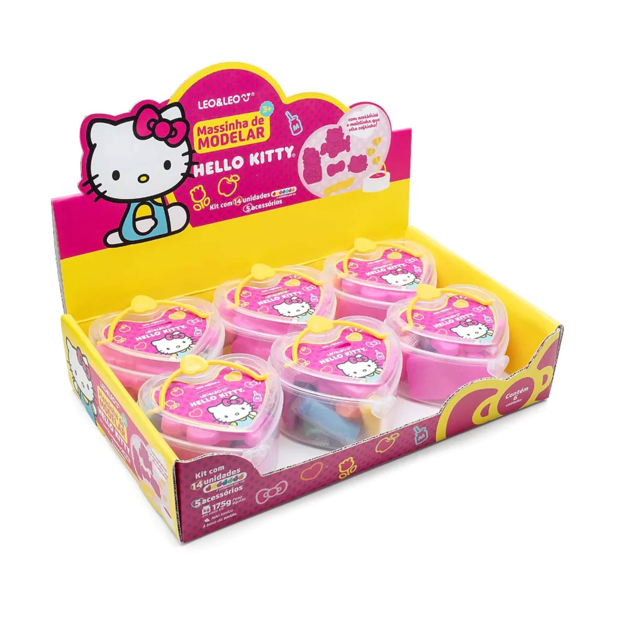 Massinha de Modelar Coração Hello Kitty 7 Cores + 5 Moldes - Display c/ 6 Kits Leonora - 72565