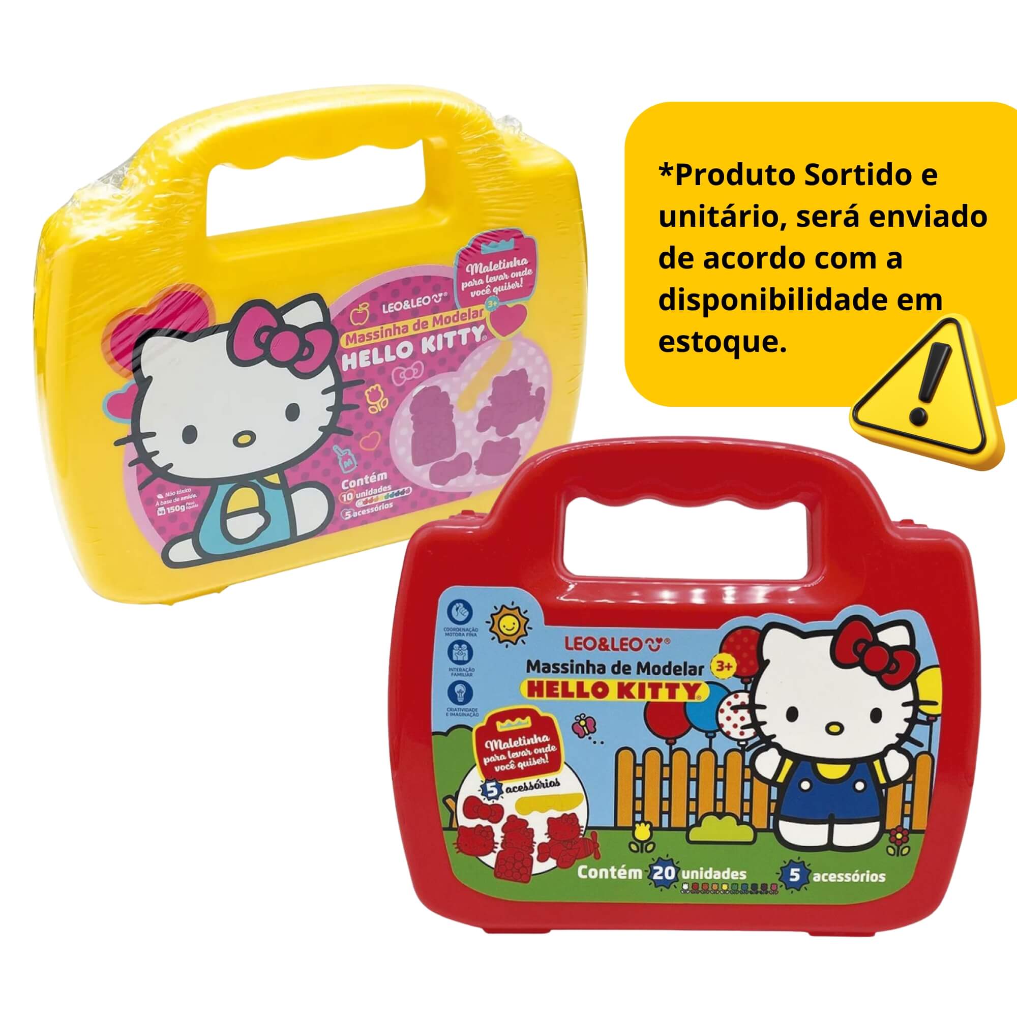 Massinha de Modelar Maleta Hello Kitty c/ 10 Cores + 5 Moldes Sortido e Unitário Leonora - 72566