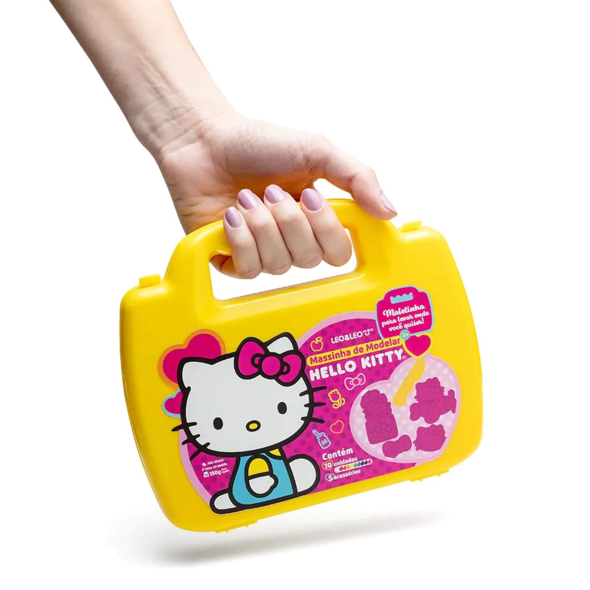 Massinha de Modelar Maleta Hello Kitty c/ 10 Cores + 5 Moldes Sortido e Unitário Leonora - 72566