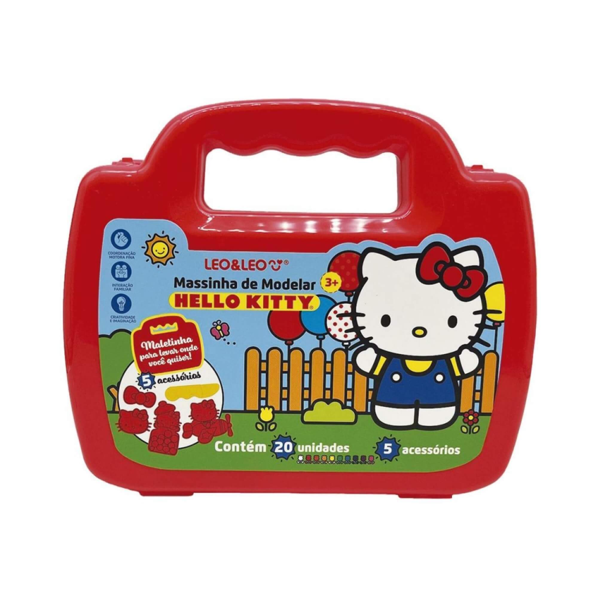 Massinha de Modelar Maleta Hello Kitty c/ 10 Cores + 5 Moldes Sortido e Unitário Leonora - 72566
