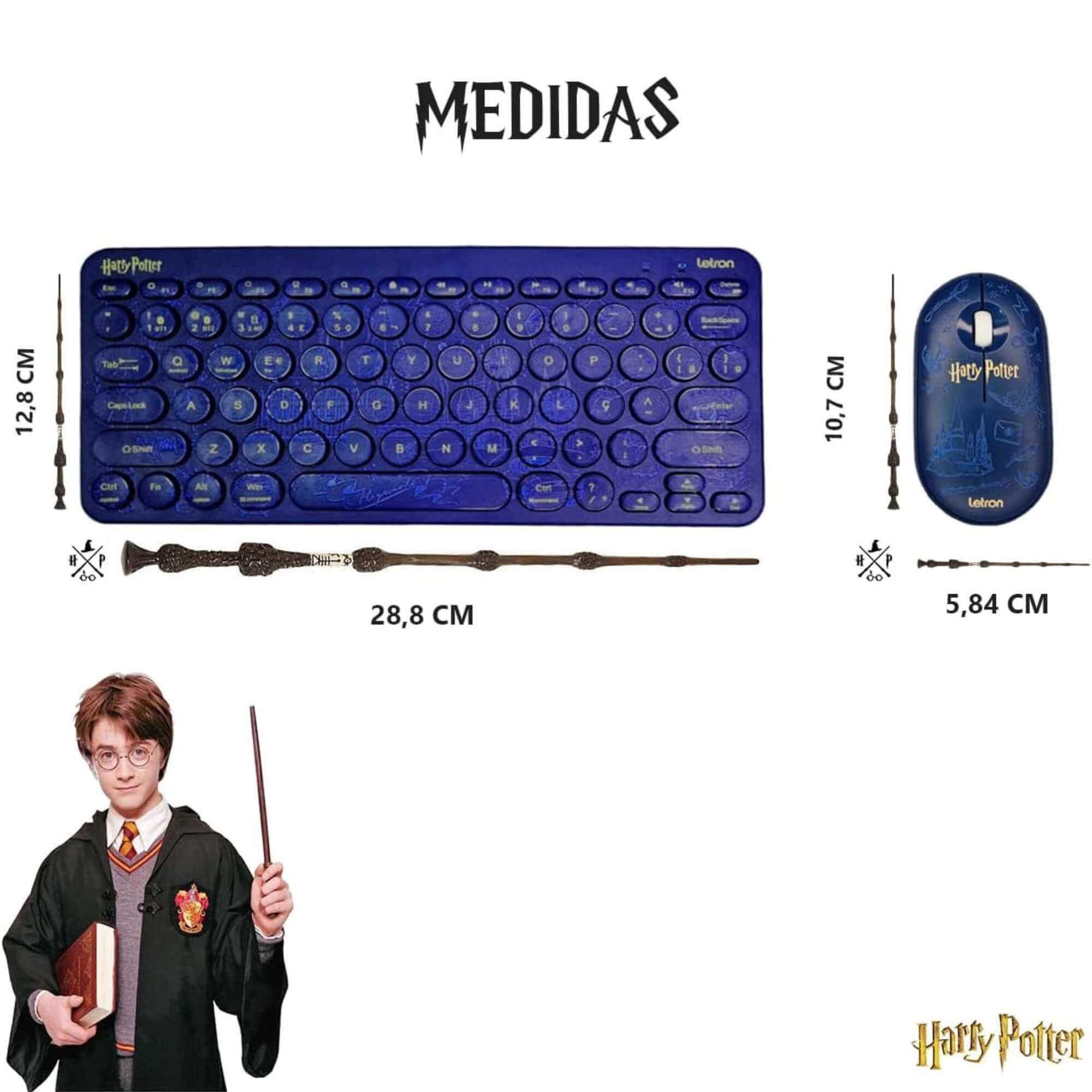Kit Teclado e Mouse Sem Fio Usb Wireless e Bluetooth Edição Harry Potter Letron Leonora - 74692