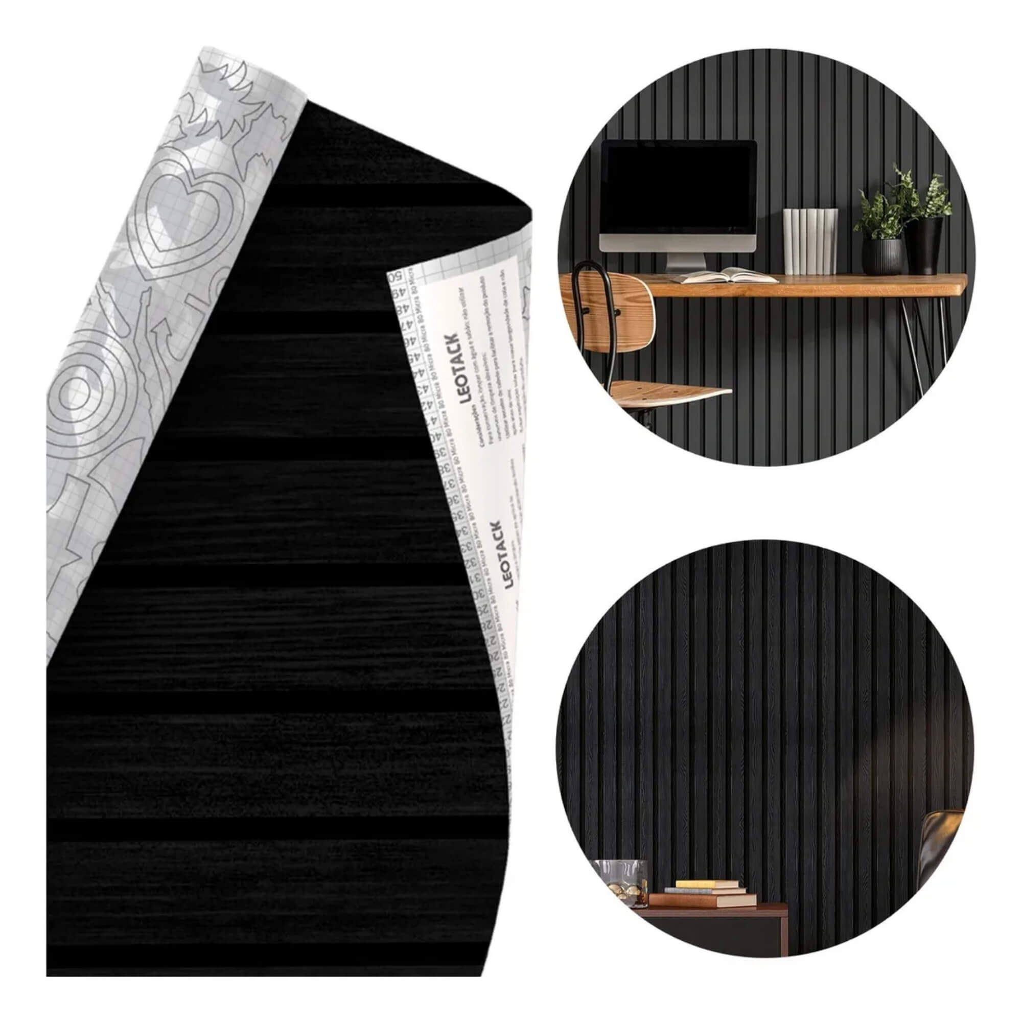 Plástico Adesivo para Decoração Leotack Ripa Madeira Preta 45CM X 5M 80MIC Rolo Leonora - 79232