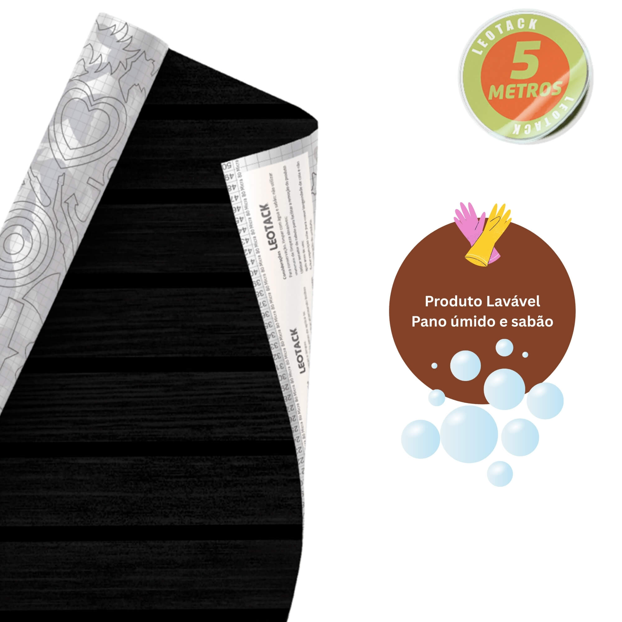 Plástico Adesivo para Decoração Leotack Ripa Madeira Preta 45CM X 5M 80MIC Rolo Leonora - 79232