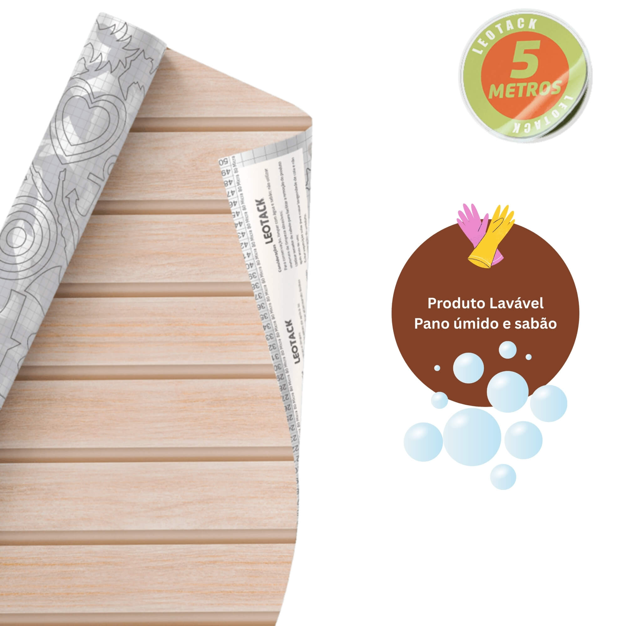 Plástico Adesivo para Decoração Leotack Ripa Madeira Freixo 45CM X 5M 80MIC Rolo Leonora - 79234