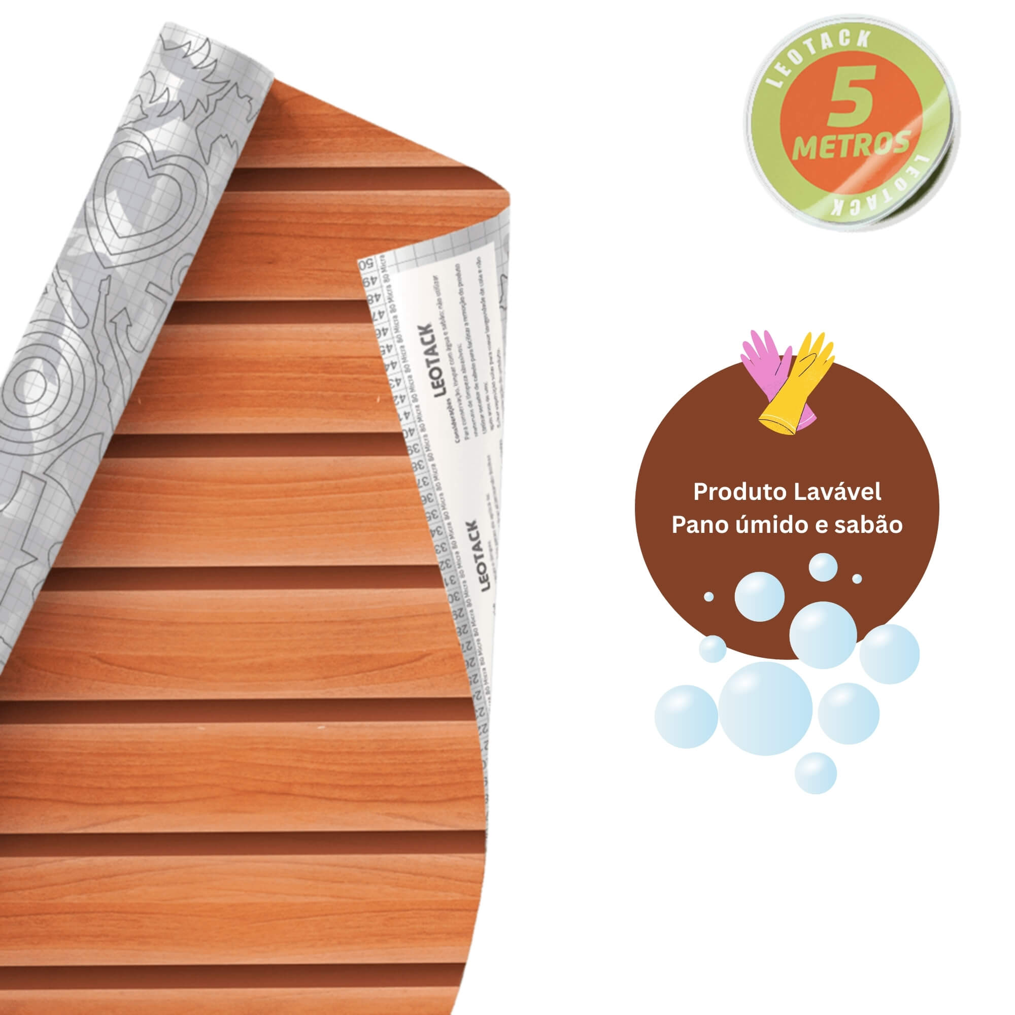 Plástico Adesivo p/ Decoração Leotack Ripa Madeira Peroba Rosa 45CM X 5M Rolo Leonora - 79236