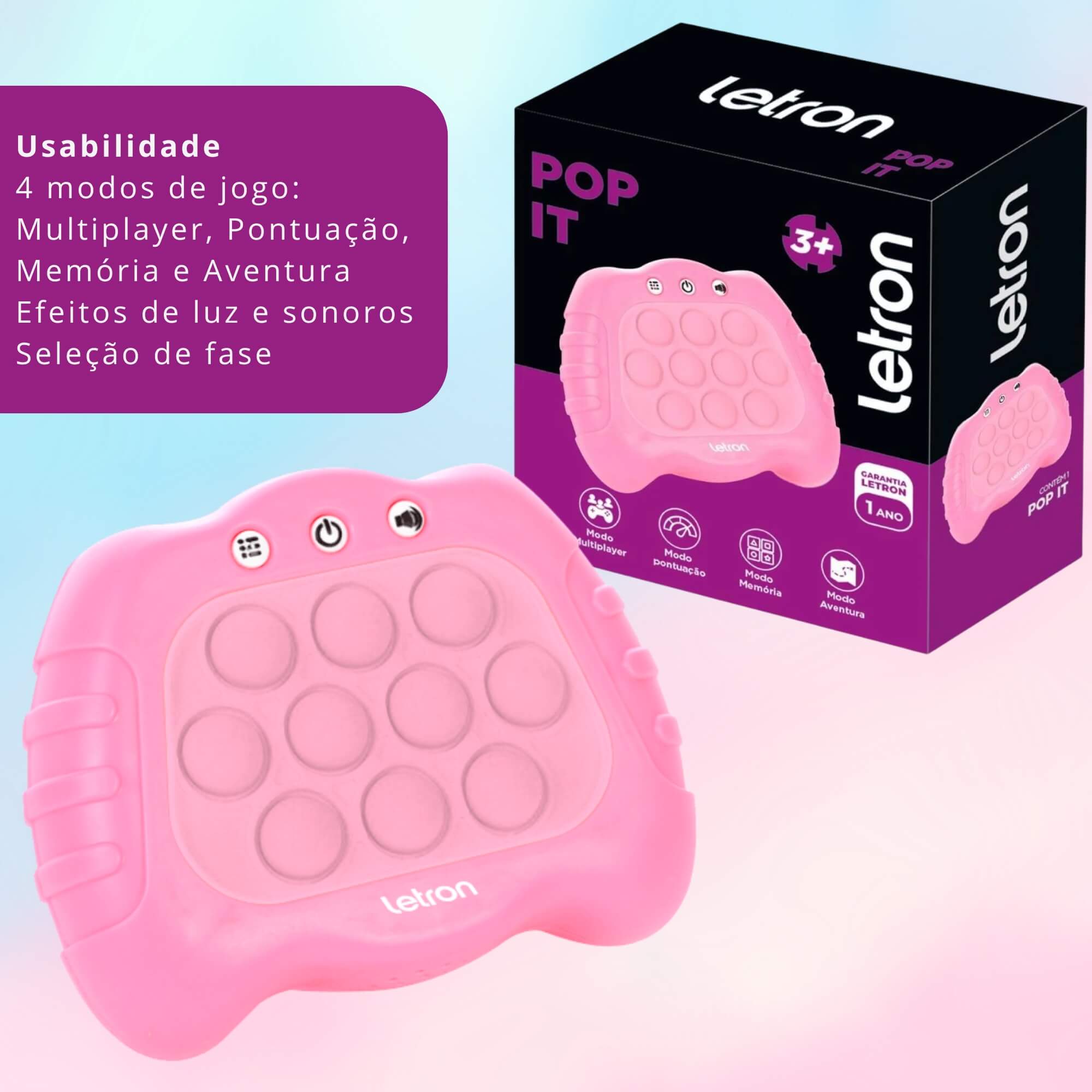 Jogo Pop it Rosa Letron - Brinquedo educativo com ativação sensorial Leo&Leo Leonora - 91901