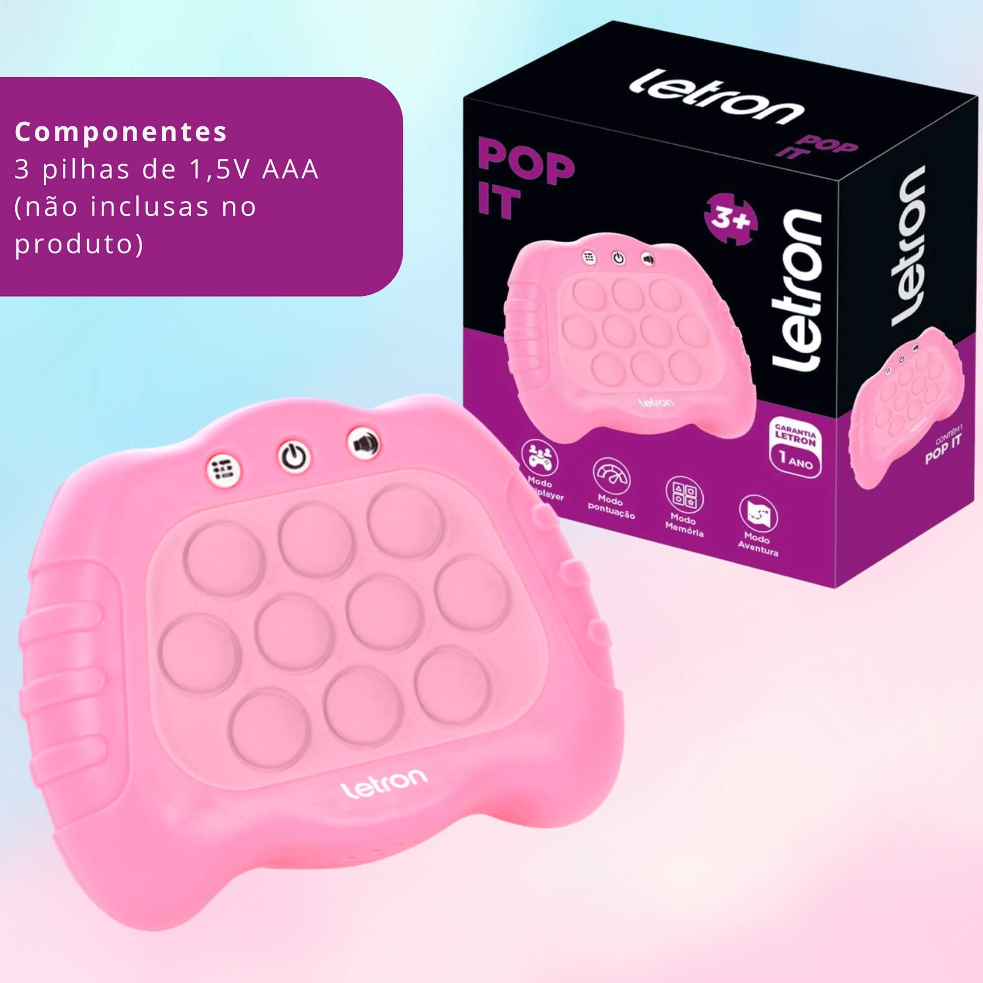 Jogo Pop it Rosa Letron - Brinquedo educativo com ativação sensorial Leo&Leo Leonora - 91901