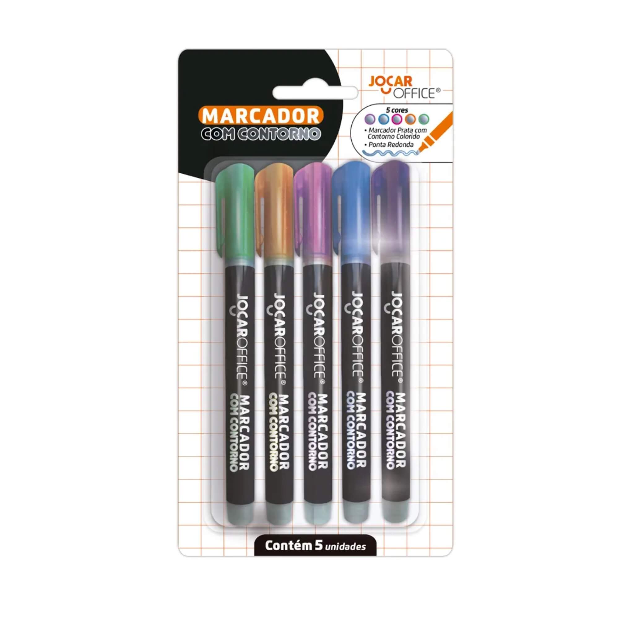 Caneta Marcador com Contorno Blister com 5 Unidades Jocar Office Leo&Leo Leonora - 94112
