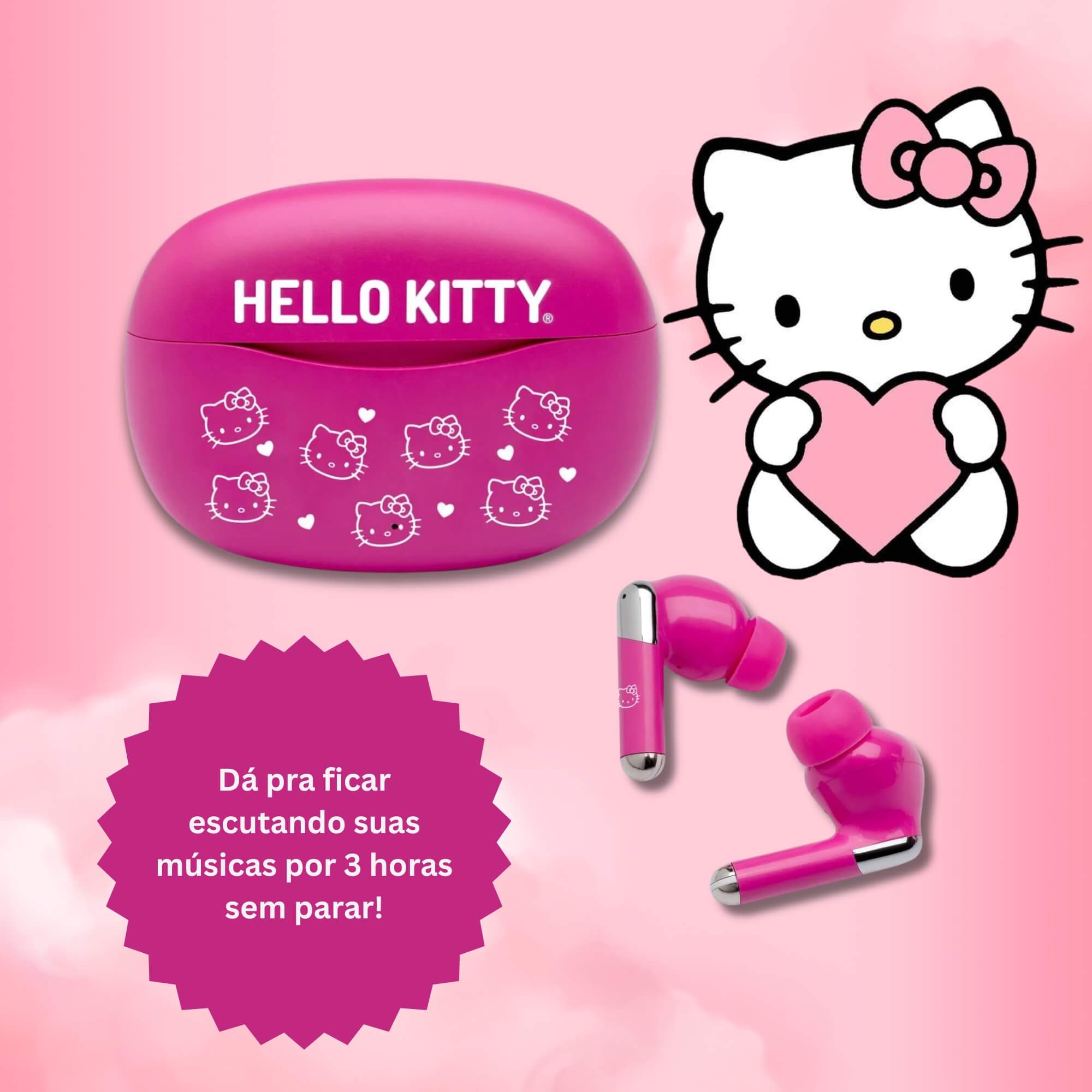 Fone Sem Fio Hello Kitty Estereo Earbuds Case Carregador Bluetooth Letron Leonora - 94424