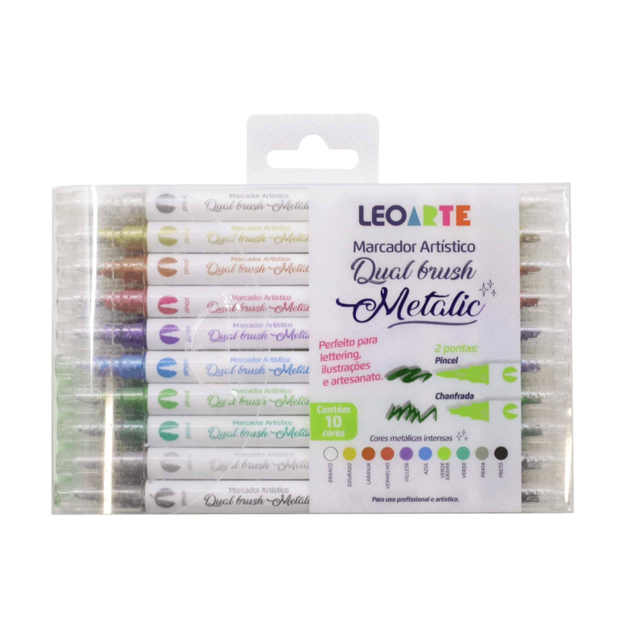 Caneta Marcador Artístico Dual Brush Metalic 10 Cores Leoarte Leo&Leo Leonora - 96142