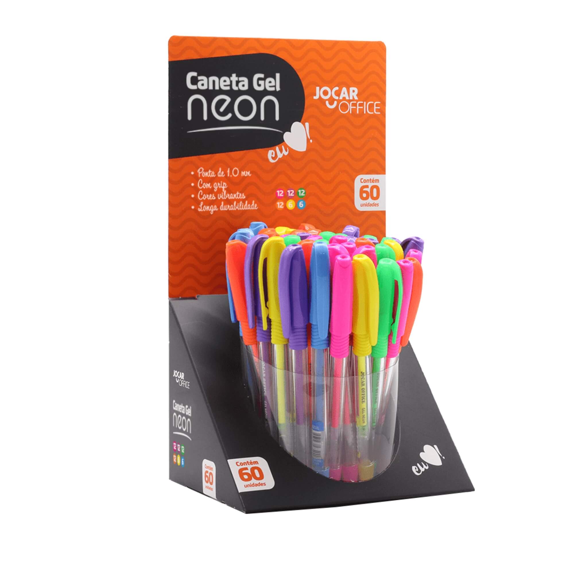 Caneta Esferográfica Gel Neon Ponta Media 1.0Mm 6 Cores Display c/ 60 unidades Leonora - 97345