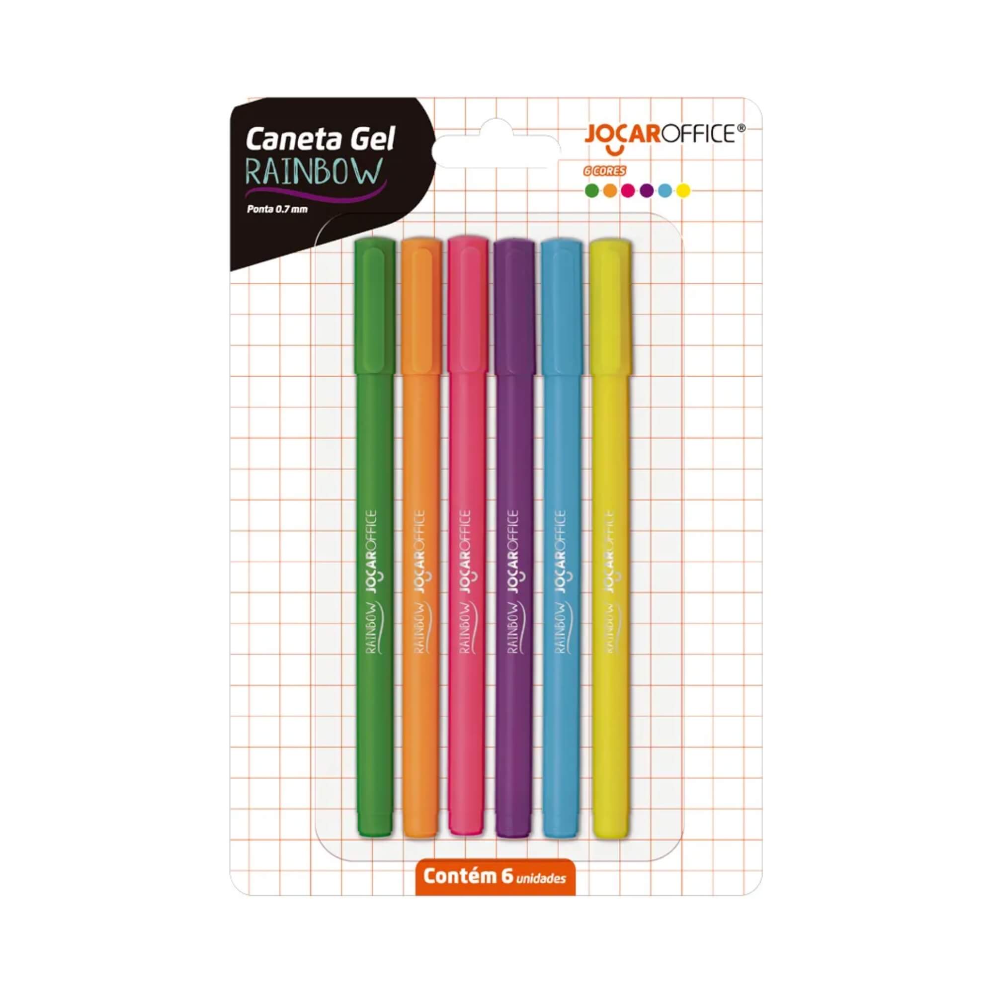Caneta Gel Rainbow 0.7 Colorida - Blister com 6 Unidades Jocar Office Leo&Leo Leonora - 97936