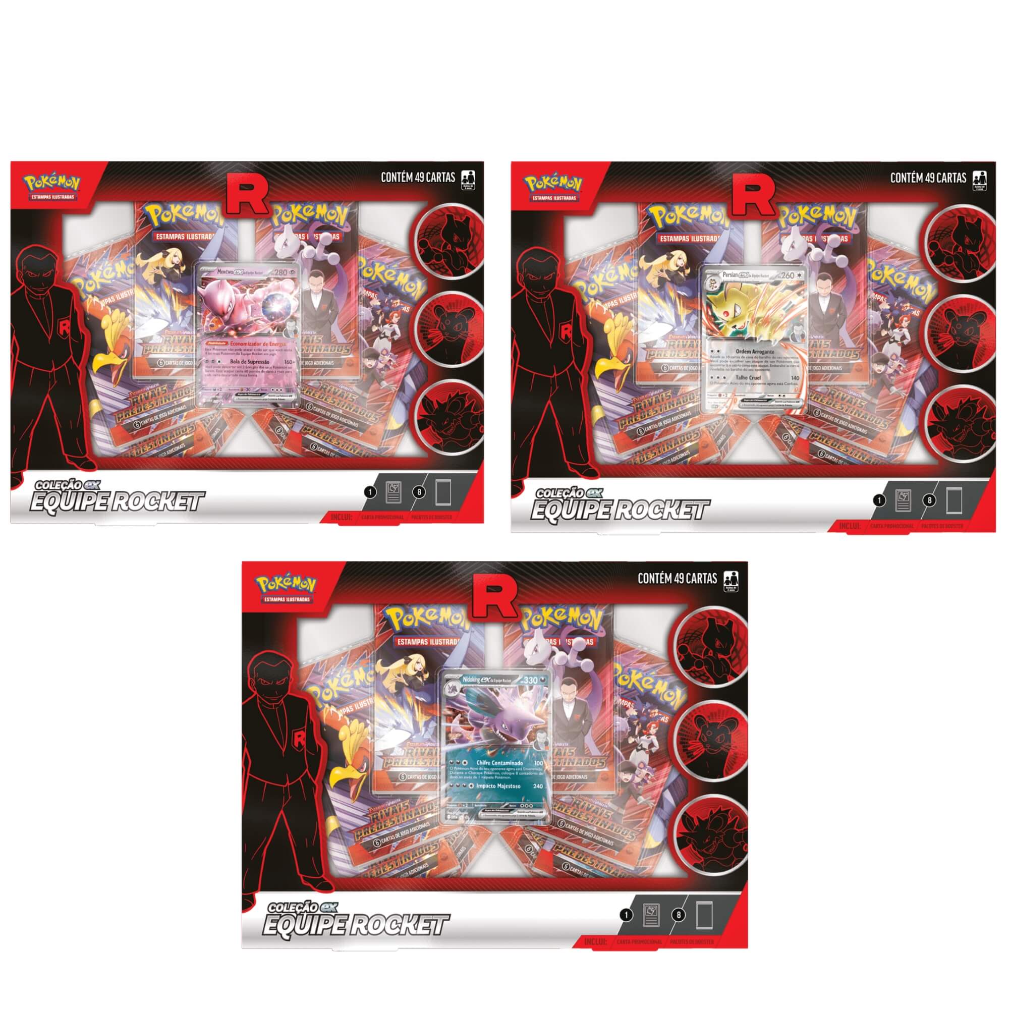 Pokemon 3x Box Coleção EX Equipe Rocket - Nidoking, Persian e Mewtwo Copag - 35880