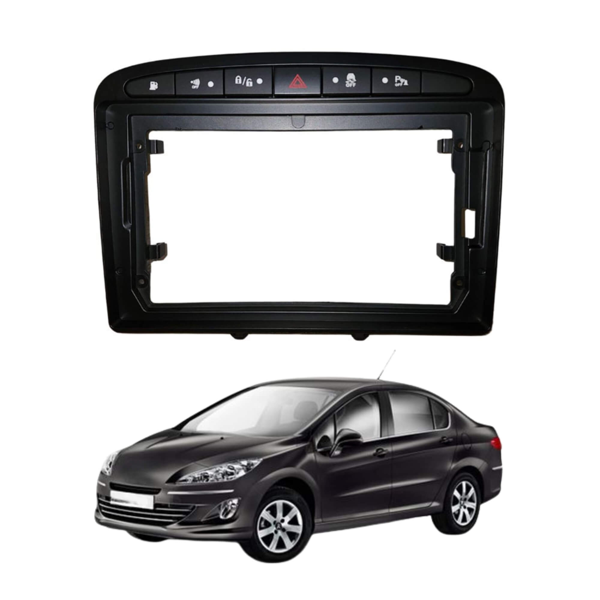 Moldura 9" Polegadas Peugeot 308/408 2010 a 2020 cor Preta Expex - EPX9PG011