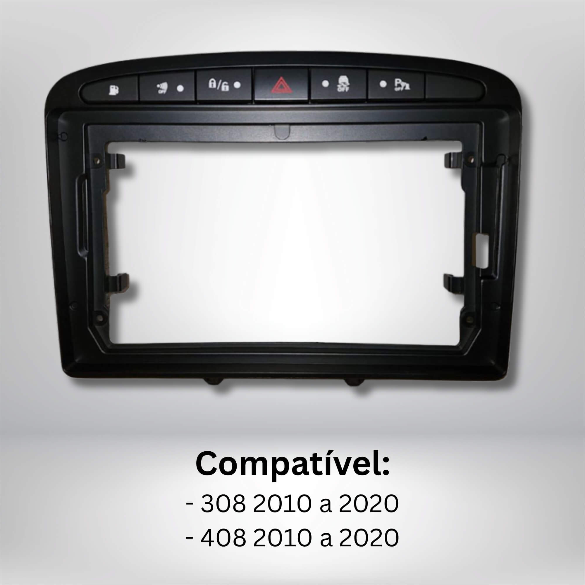 Moldura 9" Polegadas Peugeot 308/408 2010 a 2020 cor Preta Expex - EPX9PG011