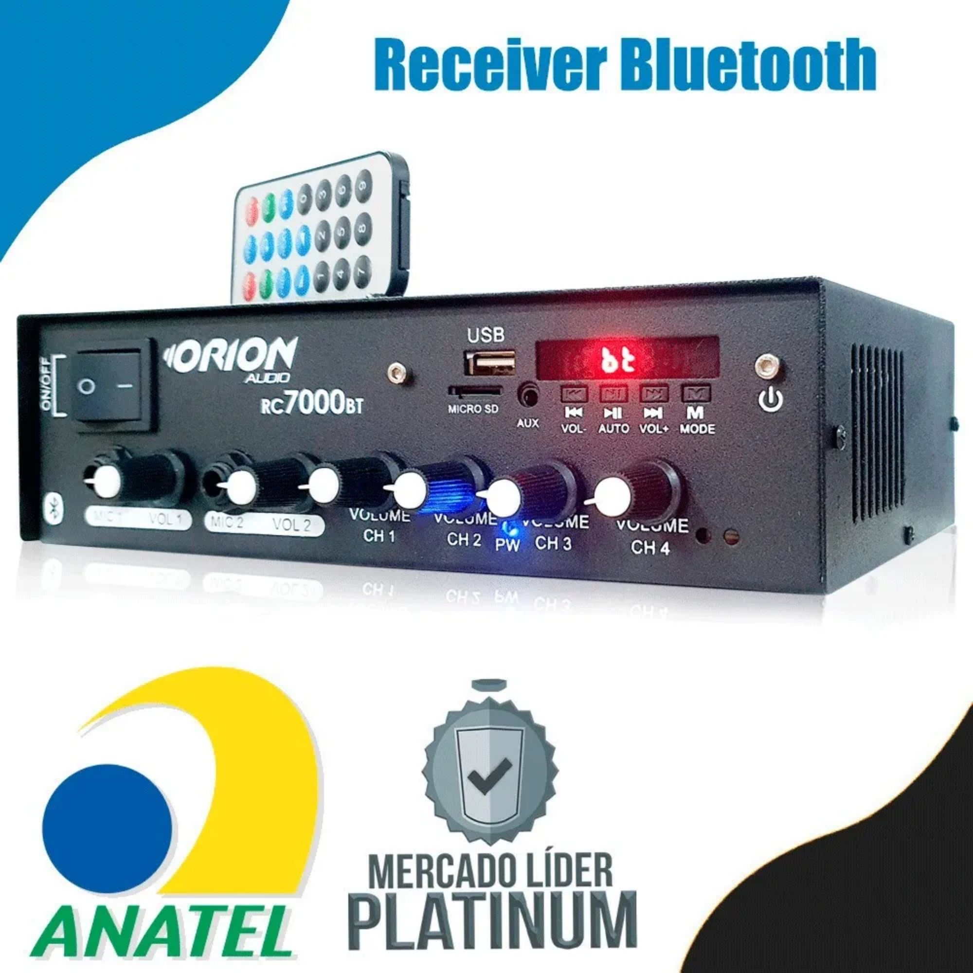 COMP Kit Kit Som Ambiente 500w Bt +8 Caixas Parede Pretas Leson 70 Rms