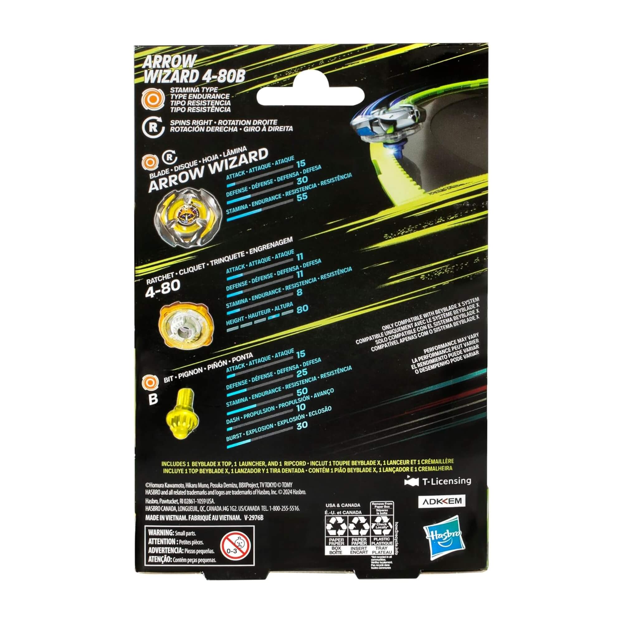 Brinquedo Infantil Beyblade X Pião e Lançador Arrow Wizard 4-80B Hasbro - 18670