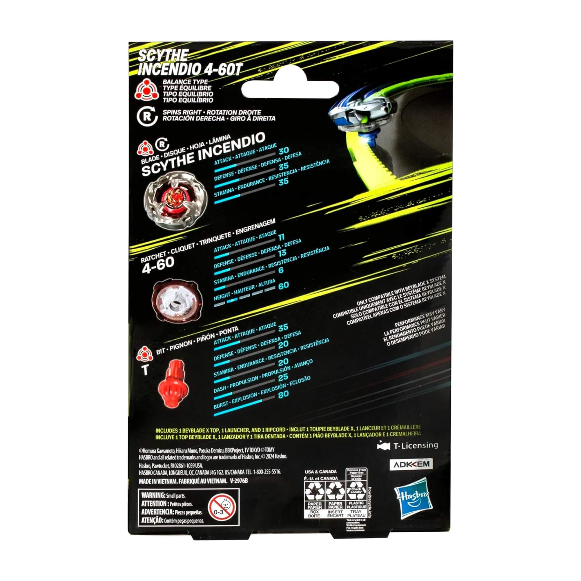 Brinquedo Infantil Beyblade X Pião e Lançador Scythe Incendio 4-60T Hasbro - 18676