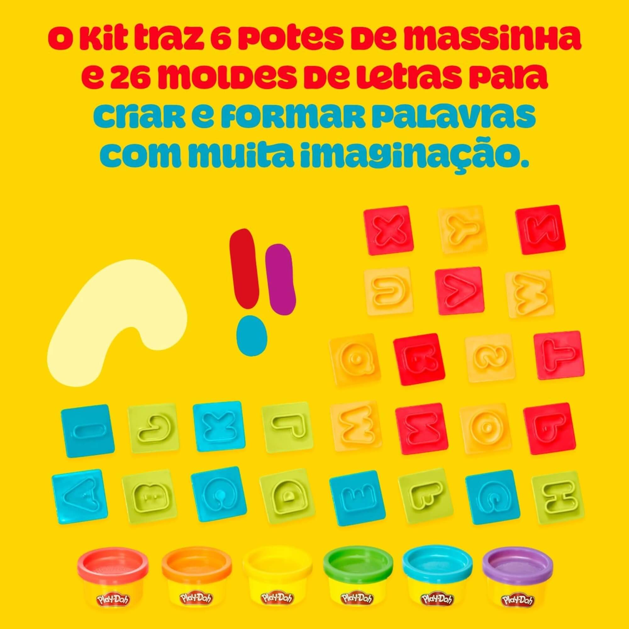 Brinquedo Infantil Play-Doh Letras com 26 Carimbos e 6 Potes de Massinha Hasbro - 18486