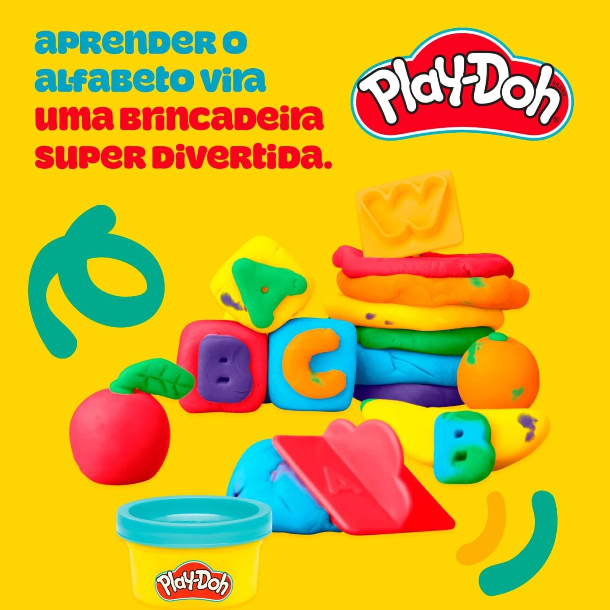 Brinquedo Infantil Play-Doh Letras com 26 Carimbos e 6 Potes de Massinha Hasbro - 18486