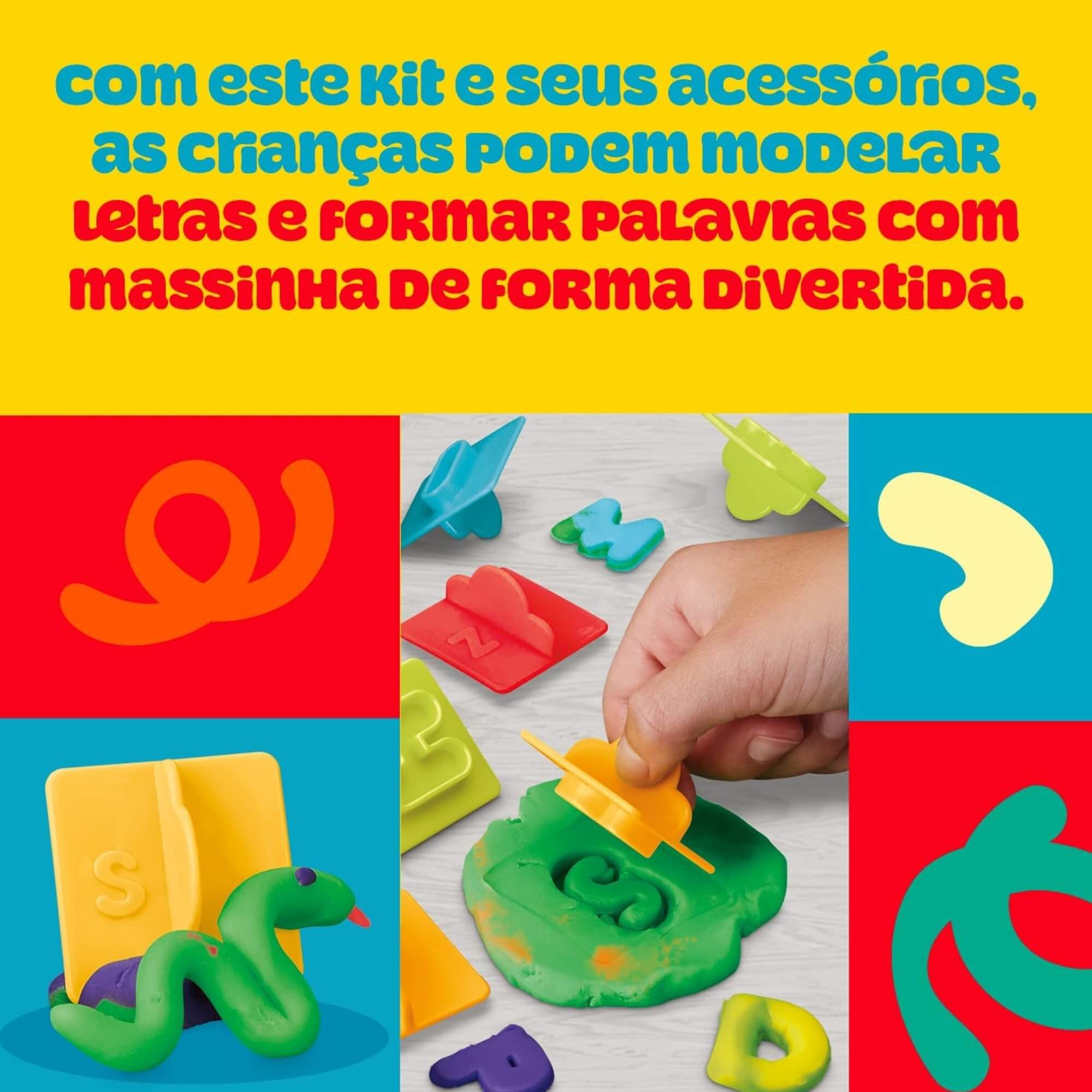 Brinquedo Infantil Play-Doh Letras com 26 Carimbos e 6 Potes de Massinha Hasbro - 18486
