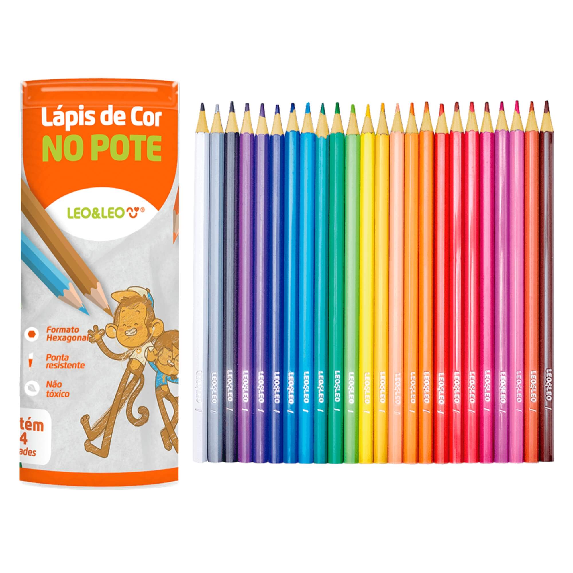 Lápis de Cor Pote 24 Cores Sextavado Leo&Leo Leonora - 72118