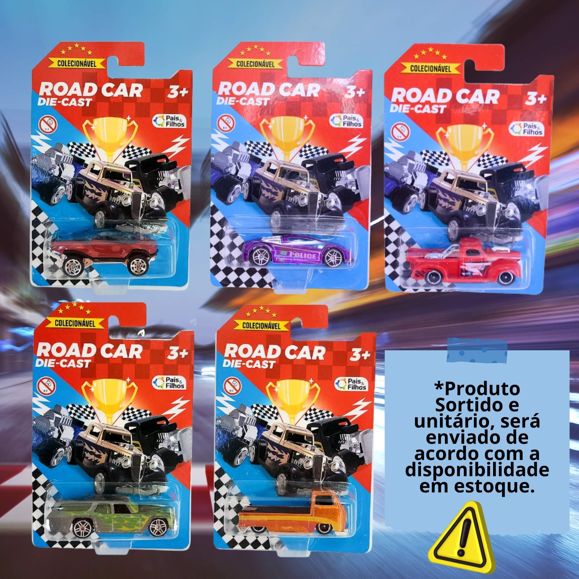 Brinquedo Colecionável Carrinho Road Car Die Cast Sortido e Unitário Pais e Filhos - 792491-1