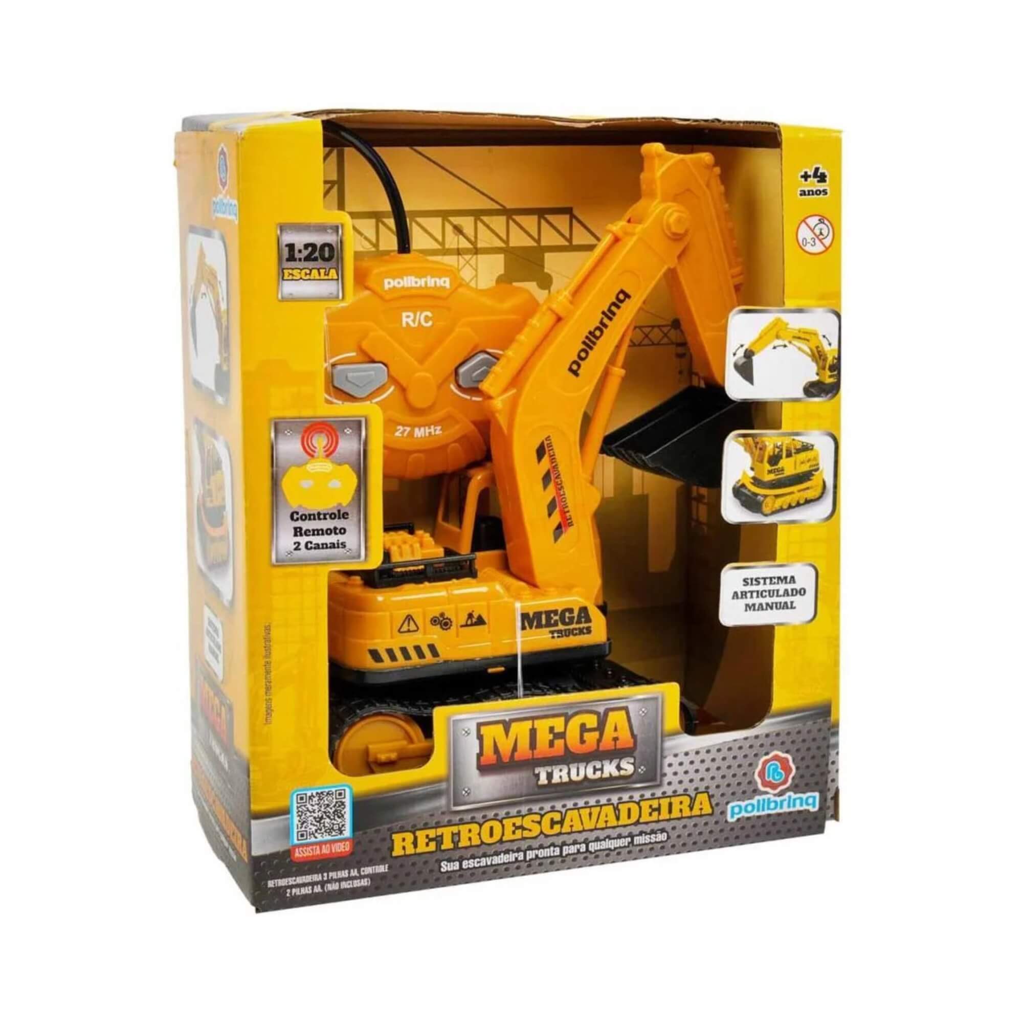 Brinquedo Infantil Carrinho de Controle Remoto Retroescavadeira 2 Funções Polibrinq - CAR833