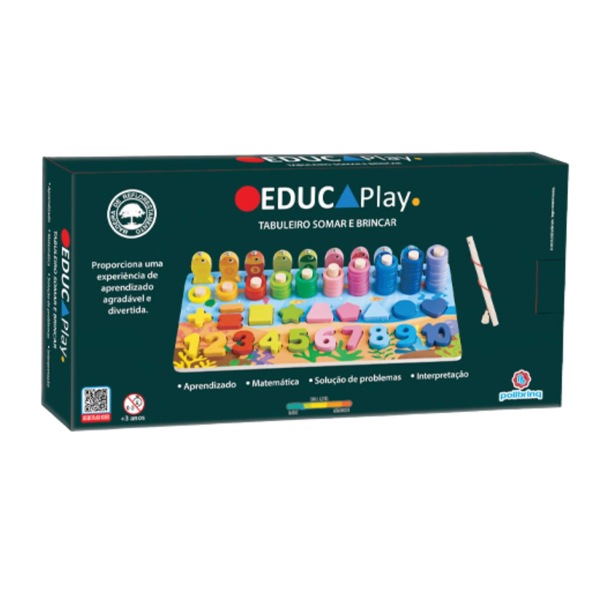 Brinquedo Educativo de Madeira Educaplay Tabuleiro Somar e Brincar c/ 84 Peças Polibrinq - BDM28