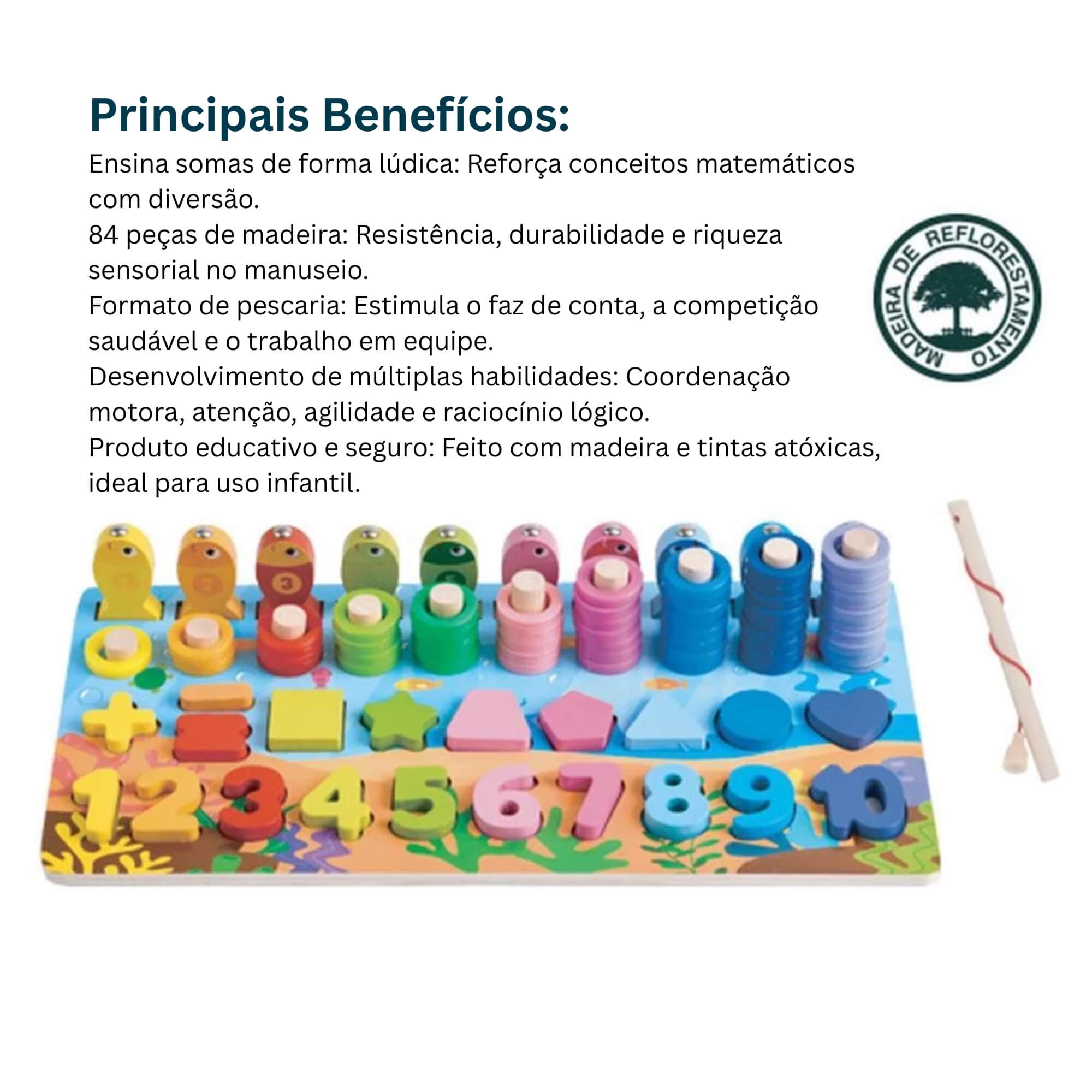 Brinquedo Educativo de Madeira Educaplay Tabuleiro Somar e Brincar c/ 84 Peças Polibrinq - BDM28