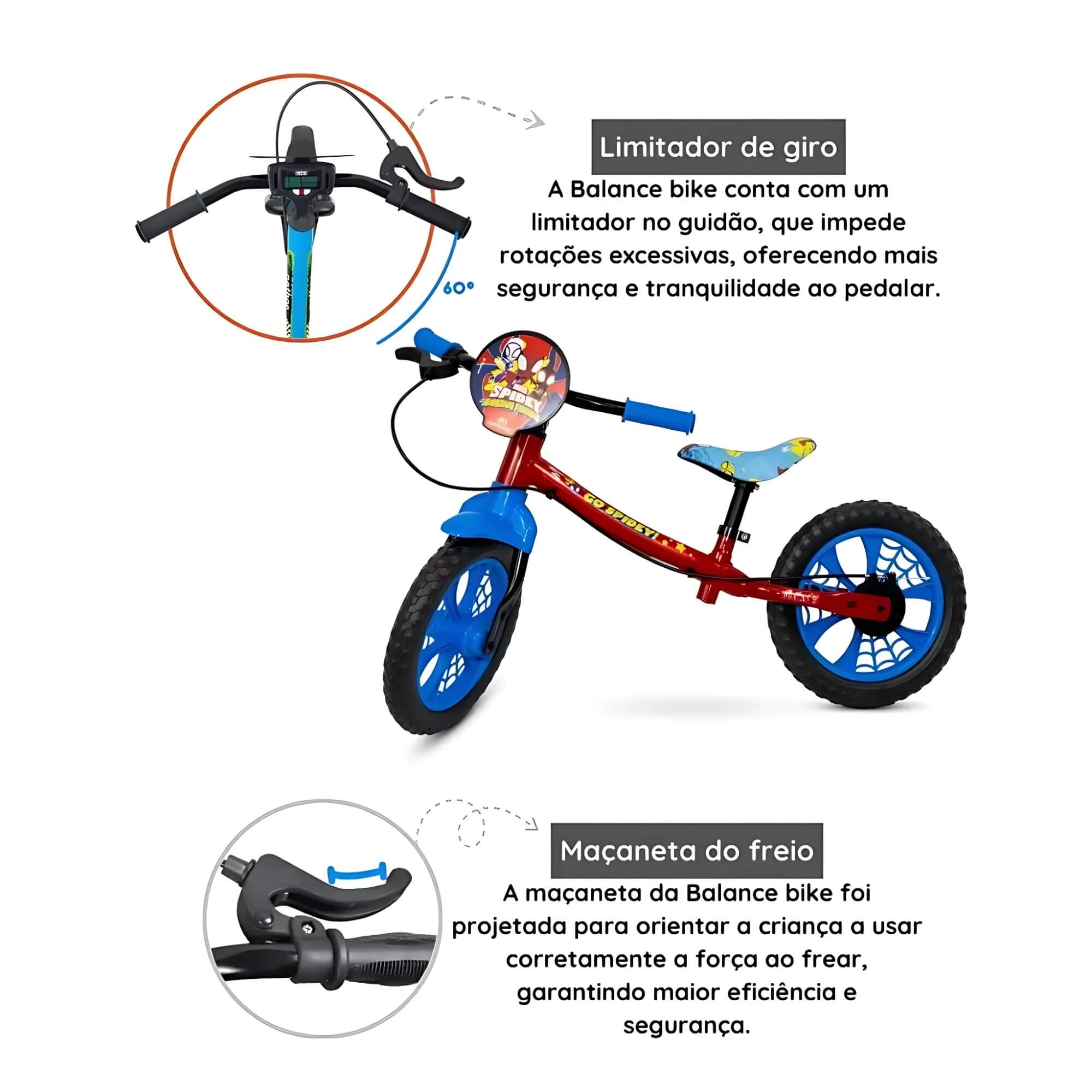 VAR Bicicleta Infantil Aro 12" Nathor (Escolha o Modelo) Modelo:Balance Spider Man