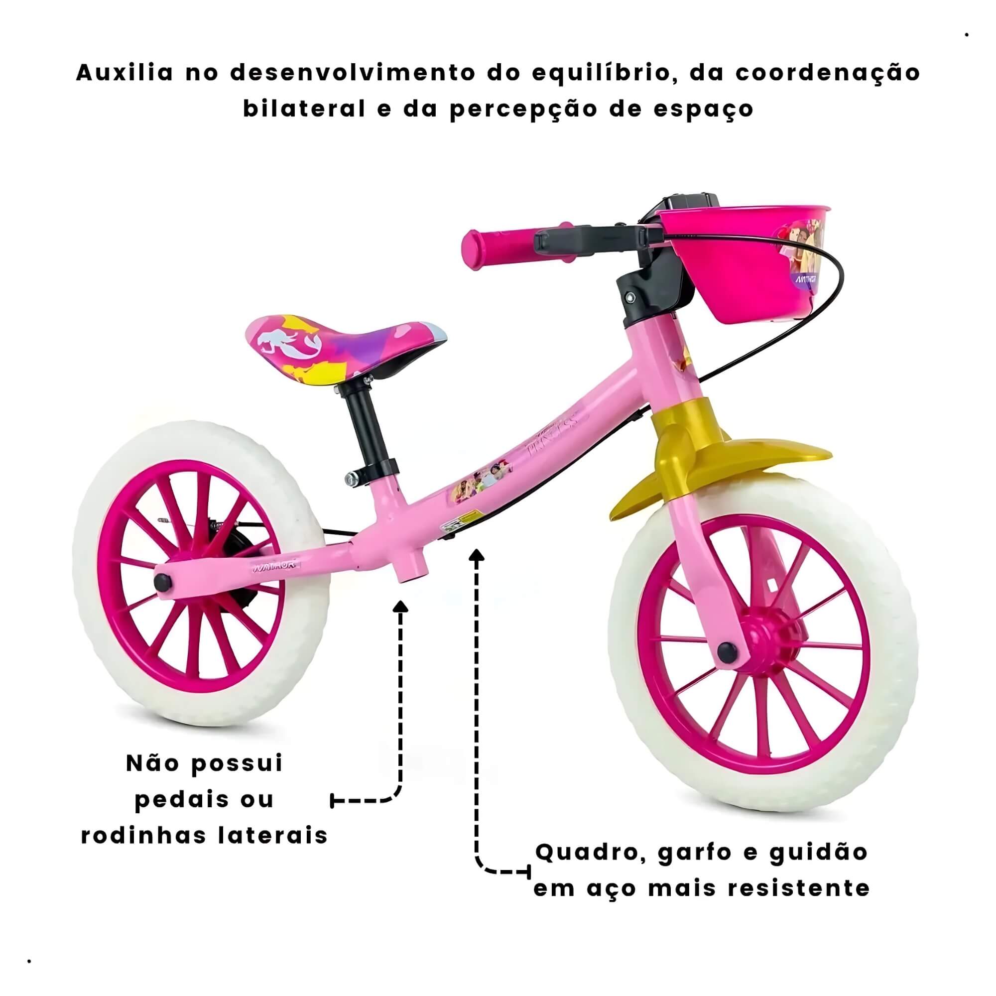 VAR Bicicleta Infantil Aro 12" Nathor (Escolha o Modelo) Modelo:Balance Princesas