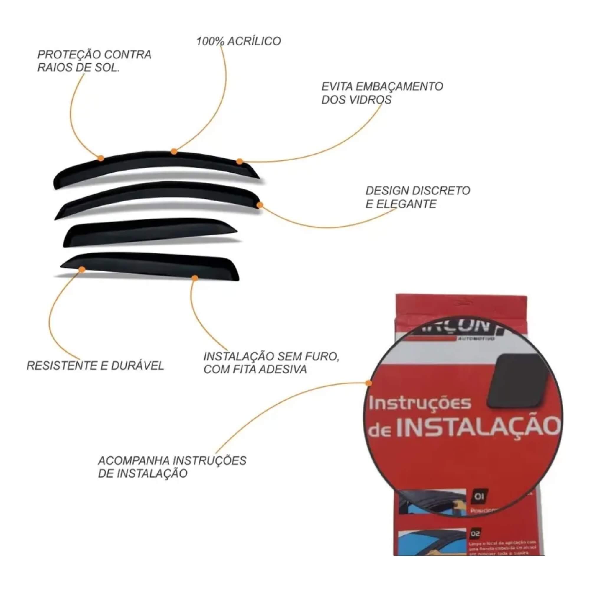 Calha de Chuva Defletor Peugeot 2008 - 2024/2025/2026 4 Portas Preto Ecoflex - 11016A