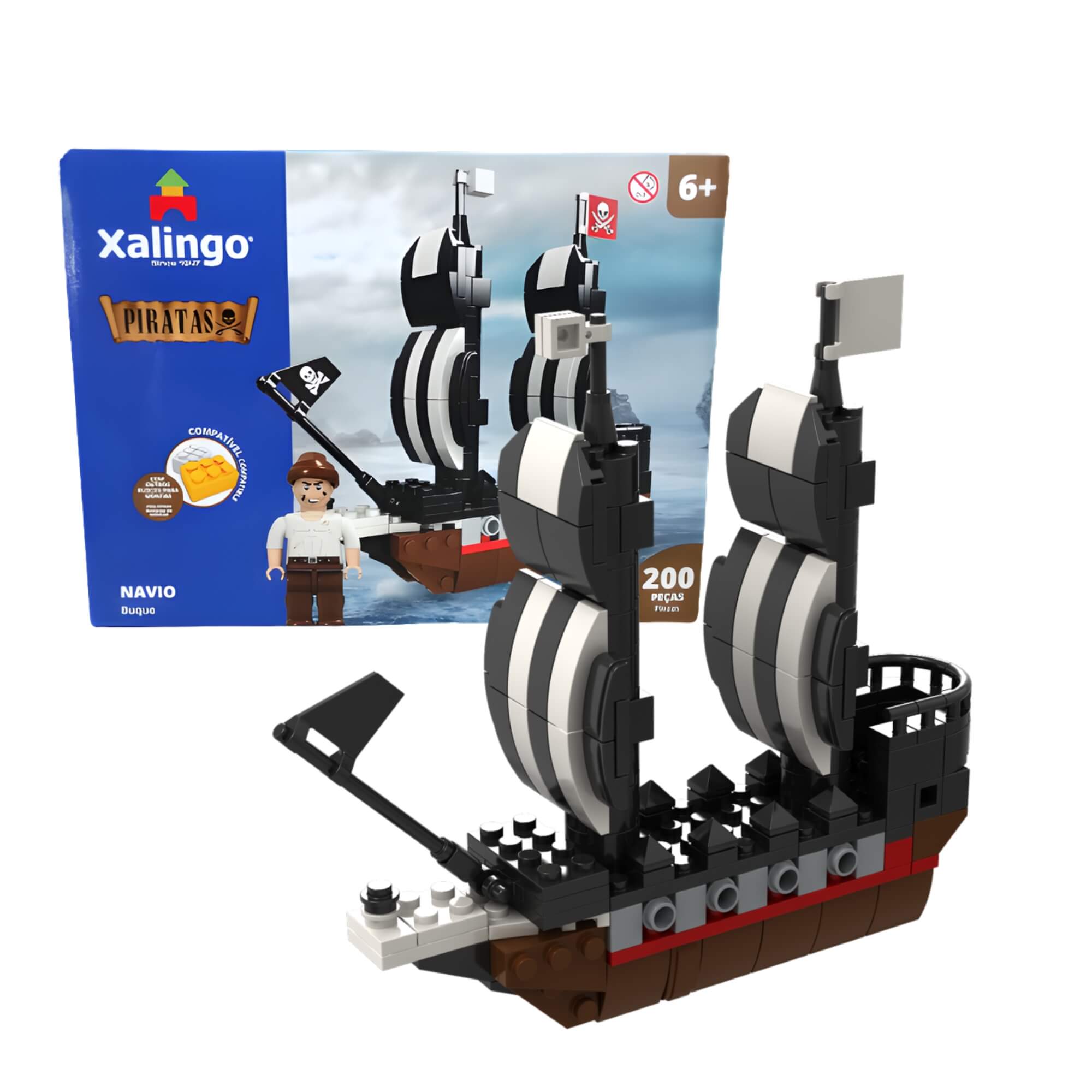 Brinquedo Infantil Blocos de Montar Piratas Navio 200 Peças Xalingo - 15509