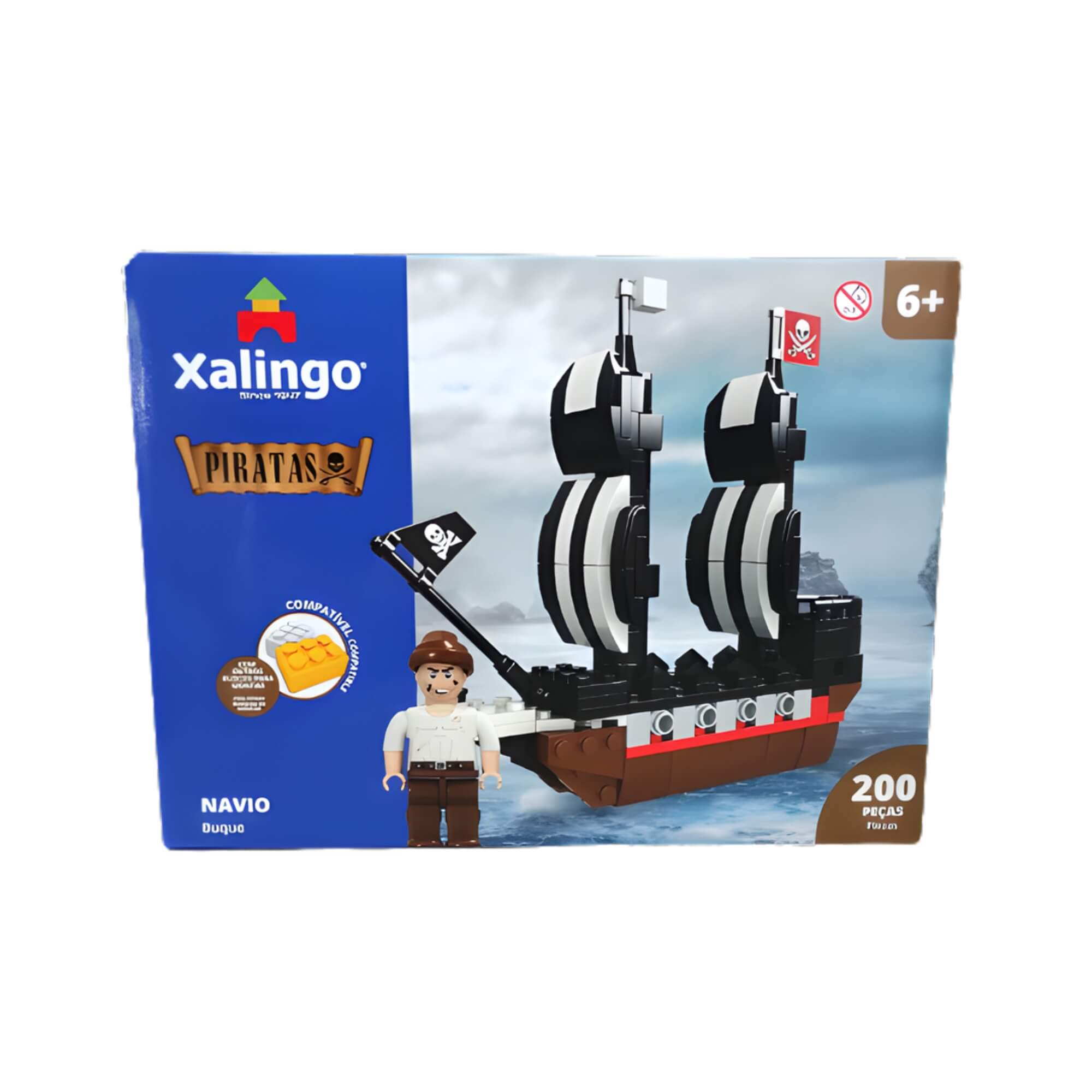 Brinquedo Infantil Blocos de Montar Piratas Navio 200 Peças Xalingo - 15509