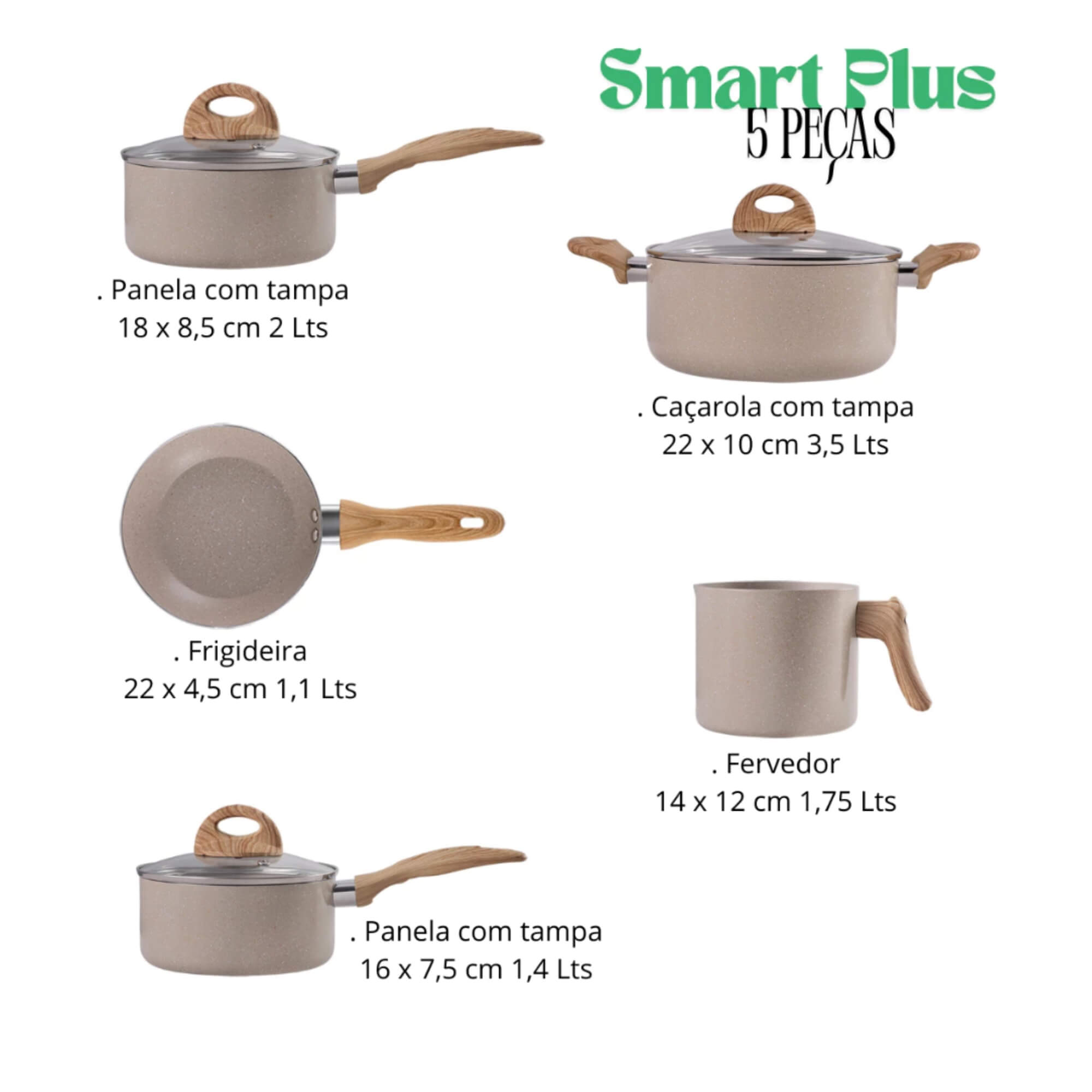 Conjunto de Panelas Antiaderentes Ceramic Life 5 Peças com Indução cor Areia Brinox - 4774/105