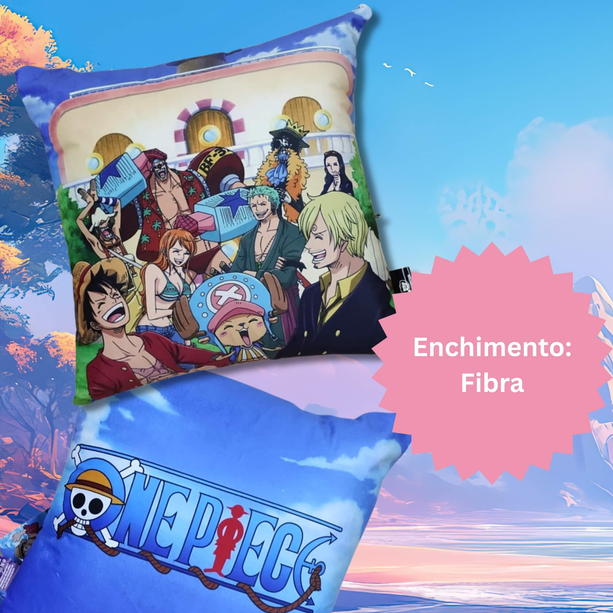 Almofada Fibra Veludo 40x40 Turma One Piece Zona Criativa - 10065107
