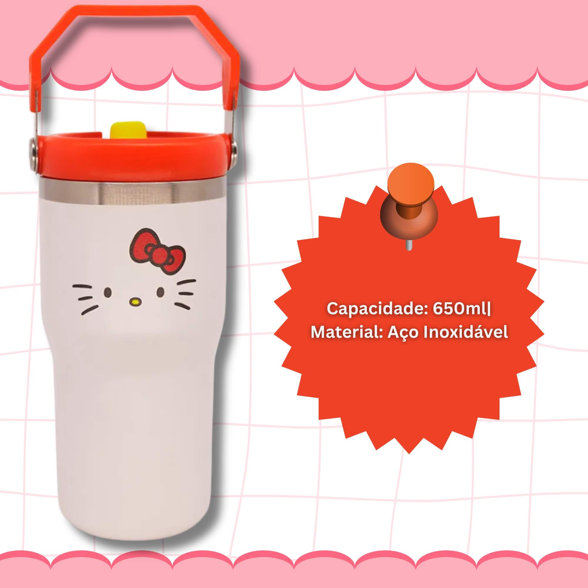 Copo Tumbler Hanger 650ml Hello Kitty Zona Criativa - 10026586