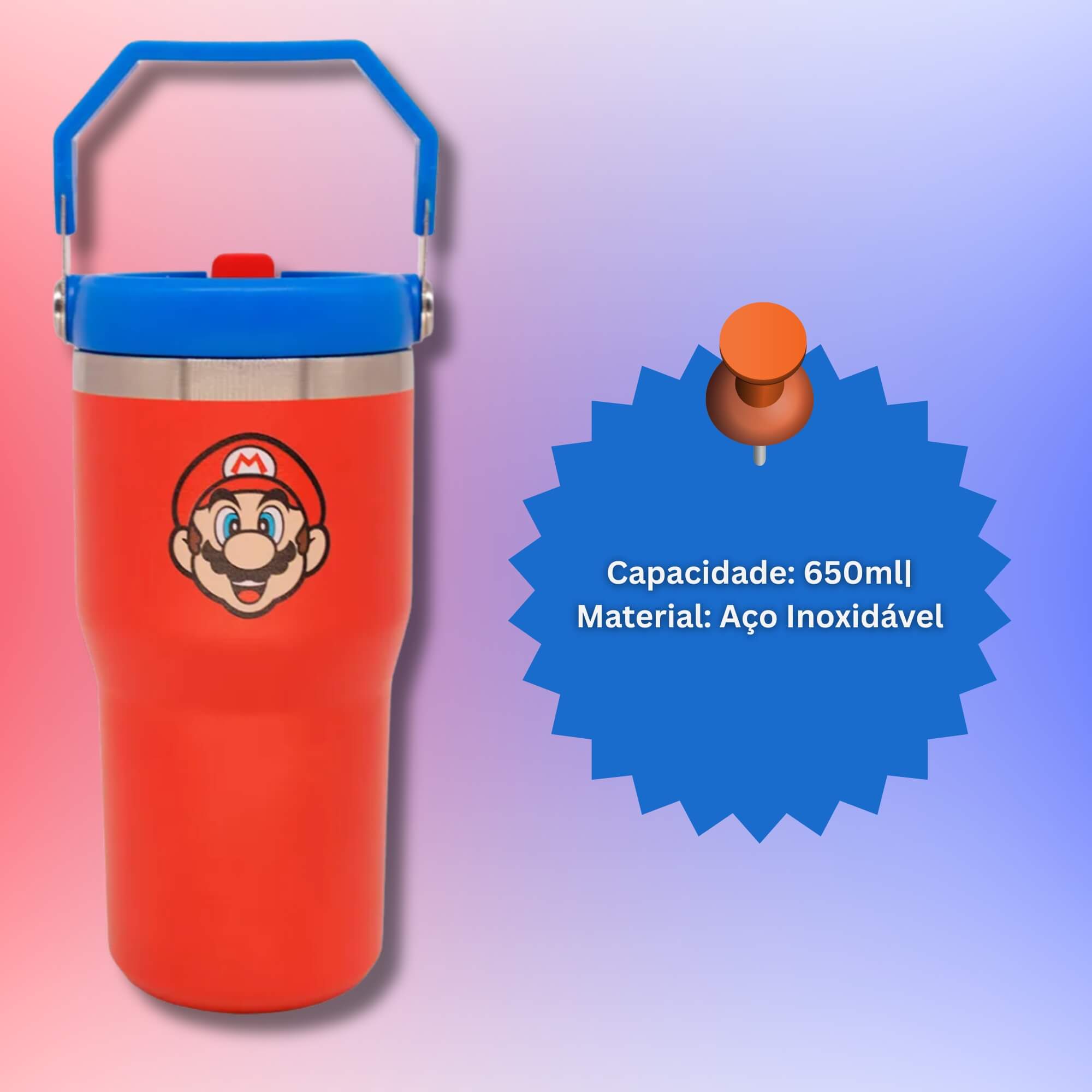 Copo Tumbler Hanger Super Mario 650ml Zona Criativa - 10026590