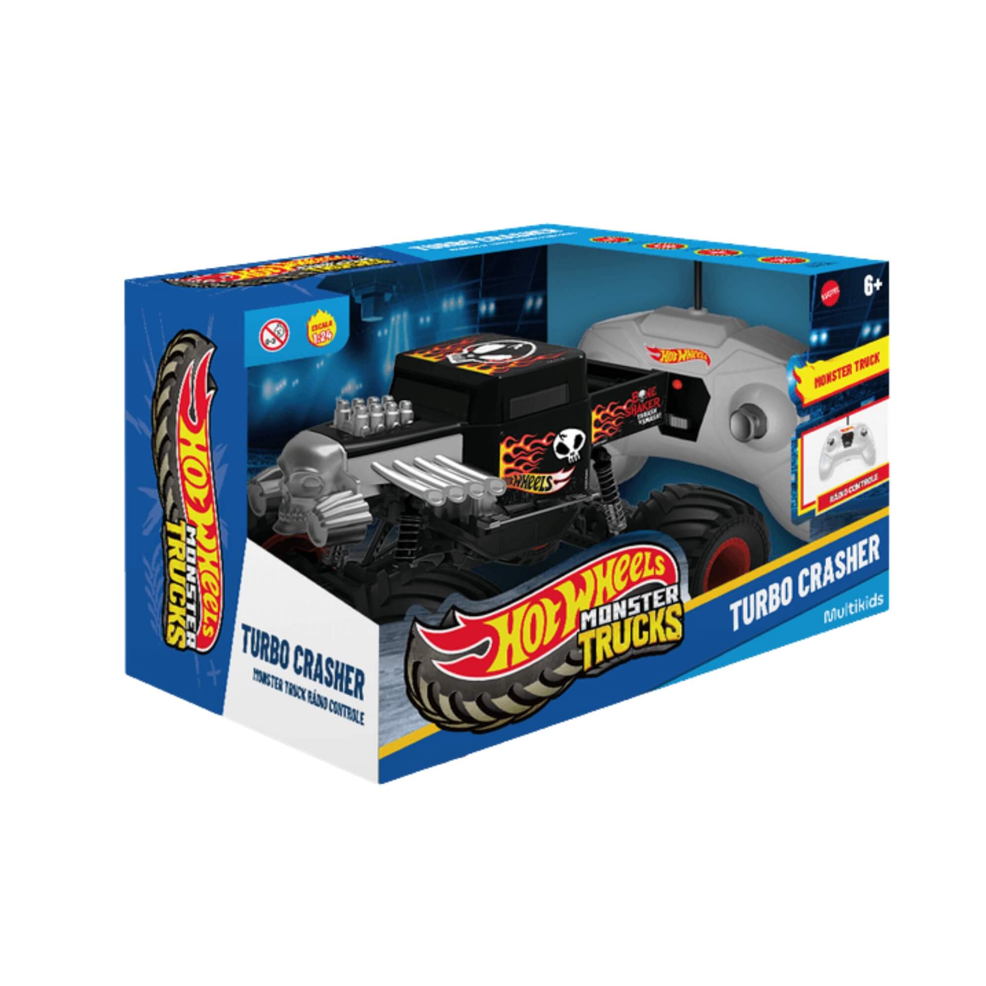 Brinquedo Carrinho Monster Truck Turbo Crasher de Controle Remoto Hot Wheels 1:24 Multikids - BR2533