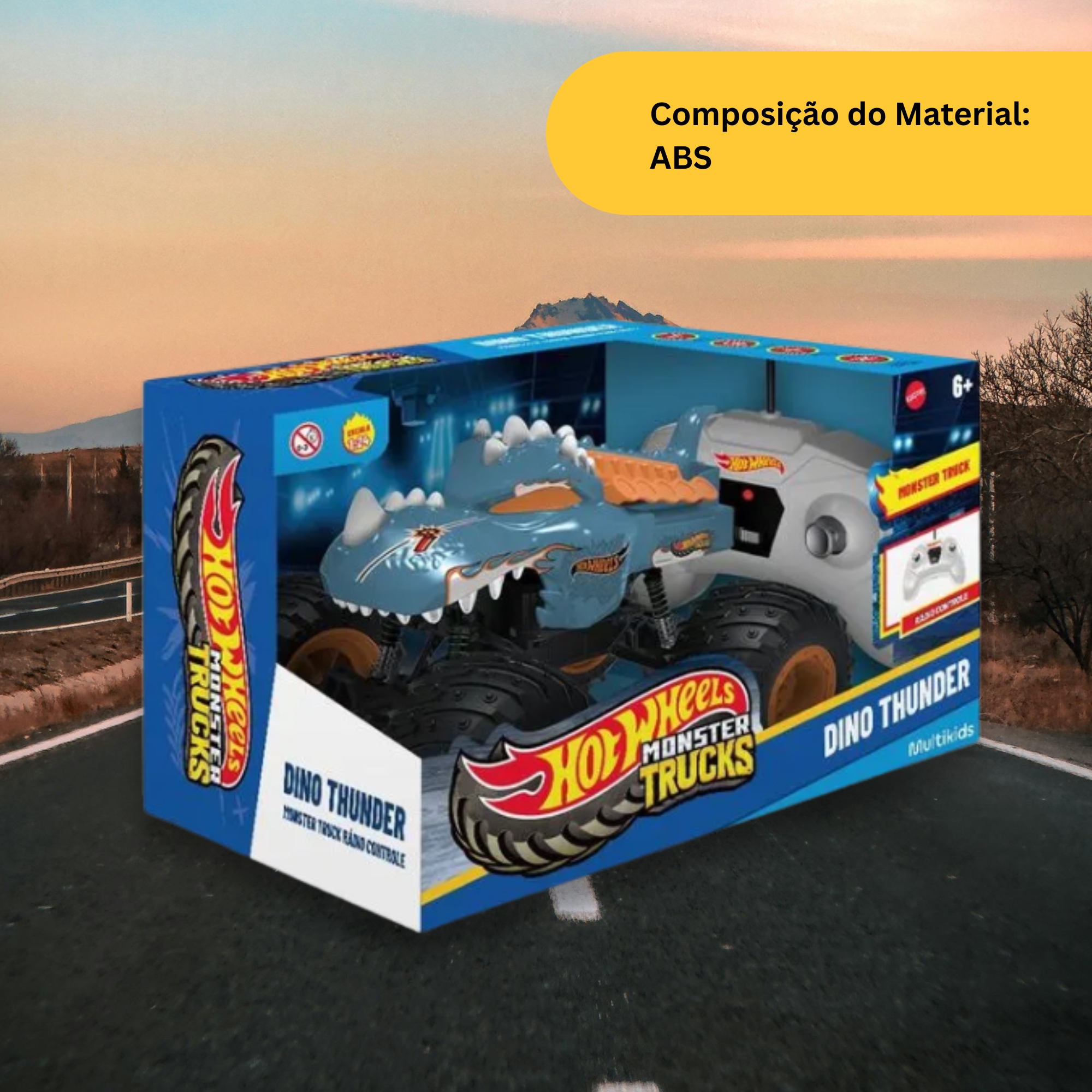 Brinquedo Carrinho de Controle Remoto Hot Wheels Monster Truck Dino Thunder Multikids - BR2531