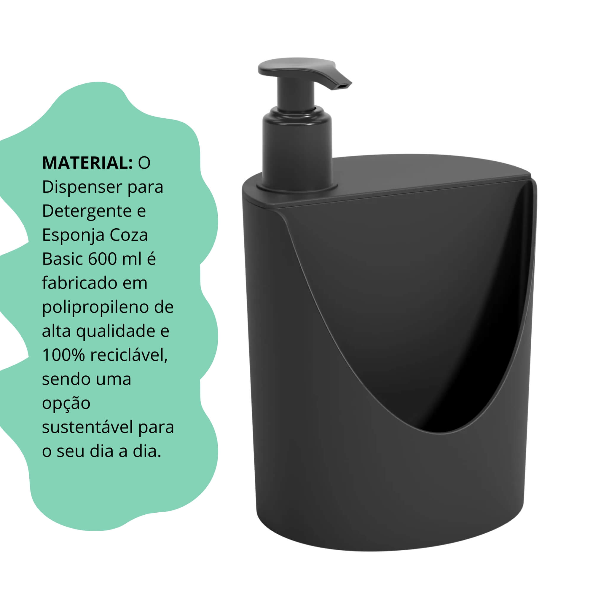 Dispenser para Detergente e Esponja Coza Basic 600ml Sortido e Unitário Brinox - 10837/8333