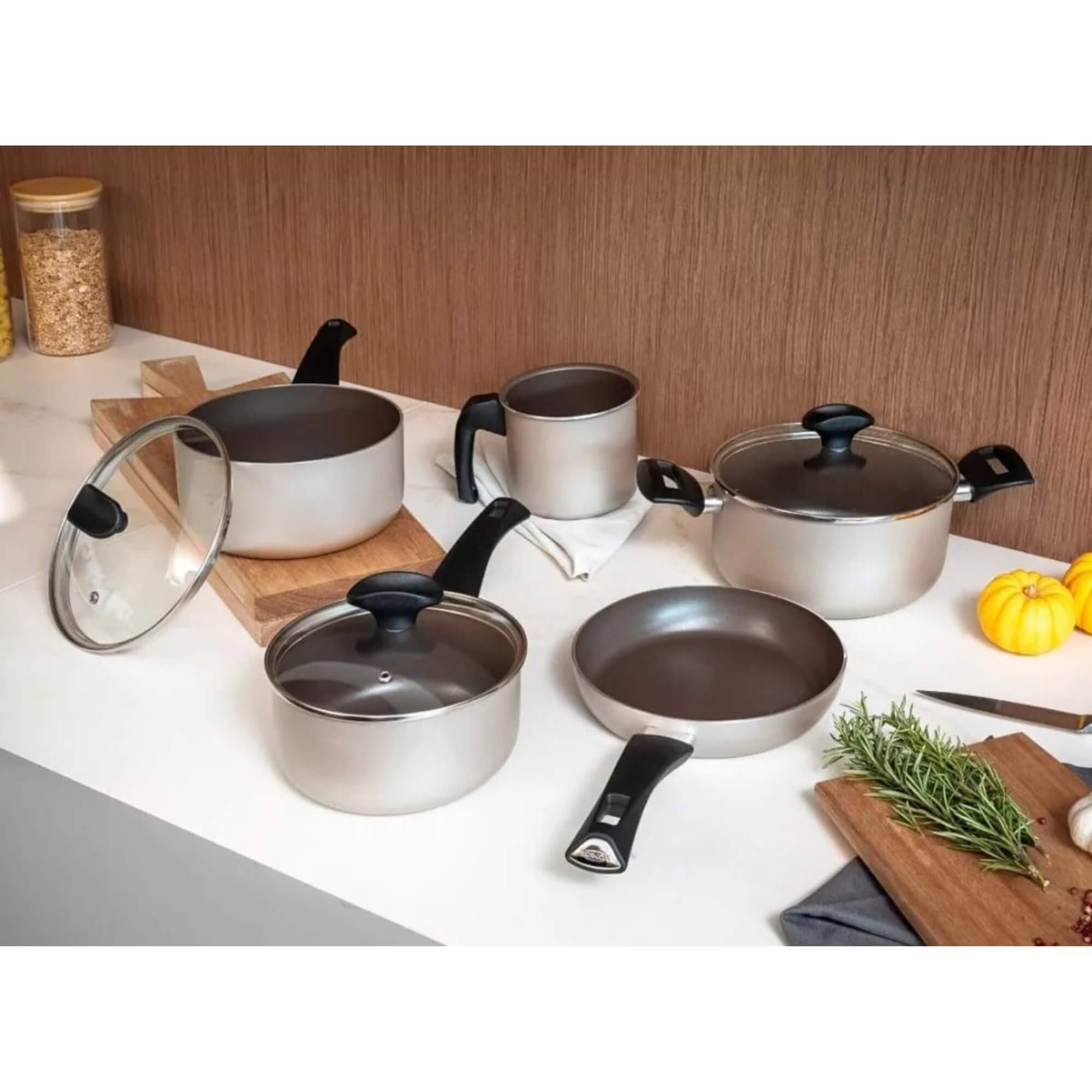 Conjunto de Panelas Antiaderente Ceramic Life Essence Champanhe 5 Peças Brinox - 7250/100