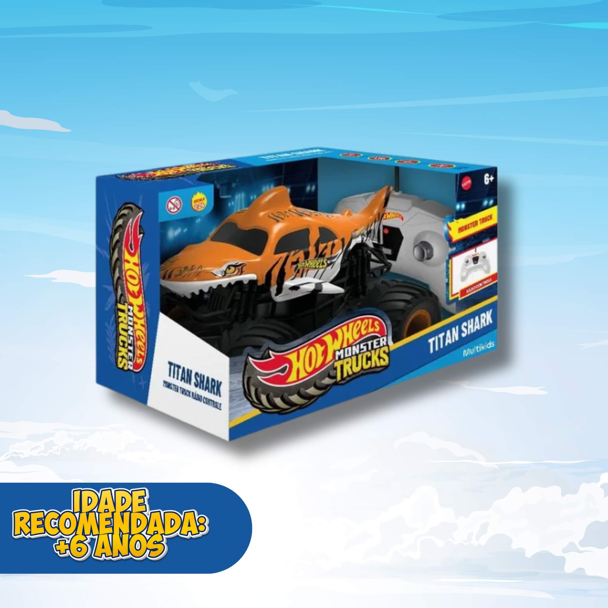 Brinquedo Infantil Monster Truck Titan Shark de Controle Remoto Hot Wheels Multikids - BR2532