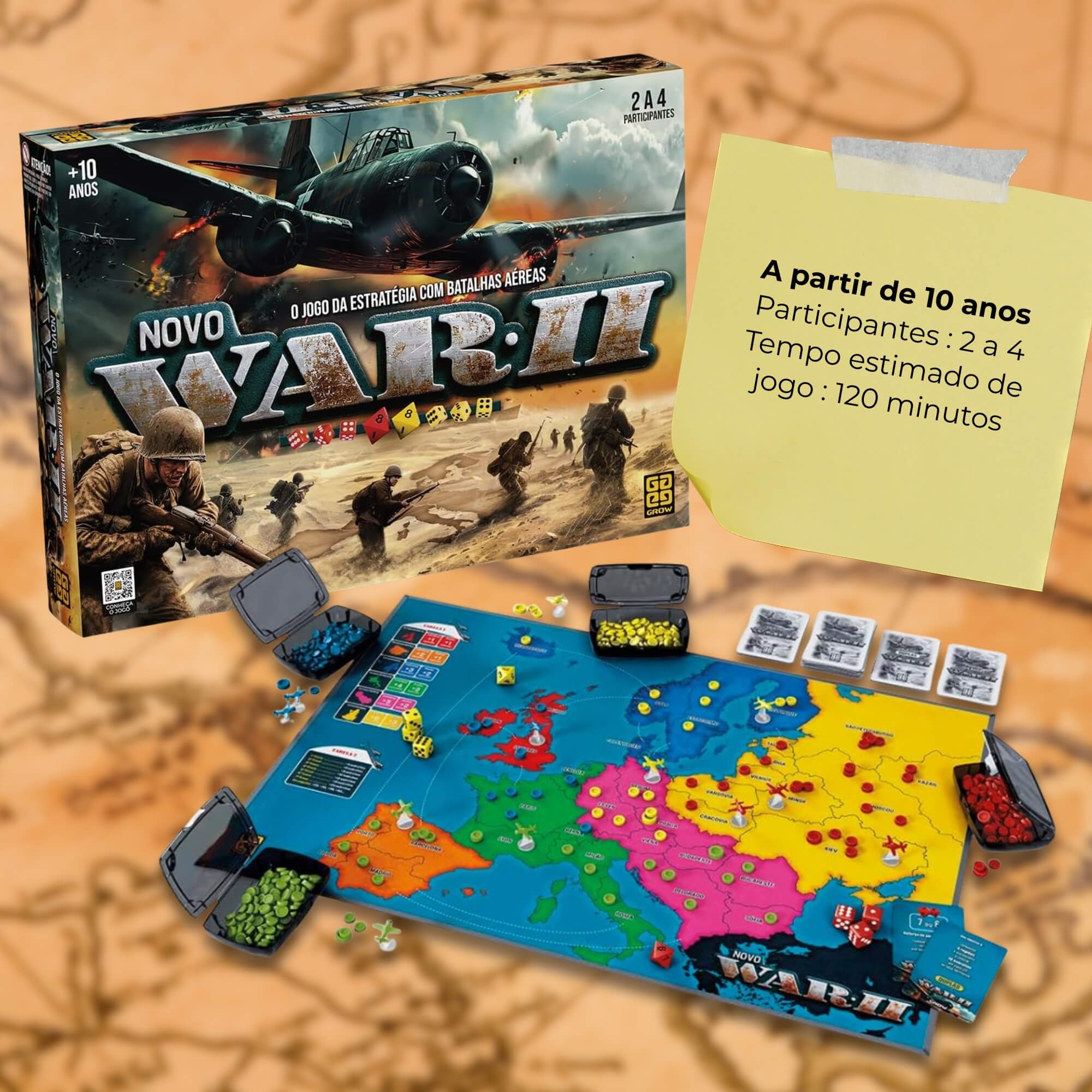 Jogo de Tabuleiro War II - Jogo da Estratégia com Batalhas Aéreas +10 Anos Grow - 04754